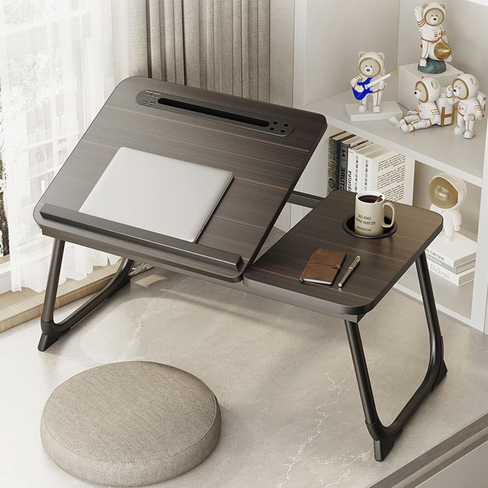 Adjustable Laptop Desk for Bed with USB Charging Port & Cup Holder - 5 Angle Portable Lap Tray Stand for Working, Reading, Writing | Perfect for Home Office, Dorm Room & Cozy Bed Workspace