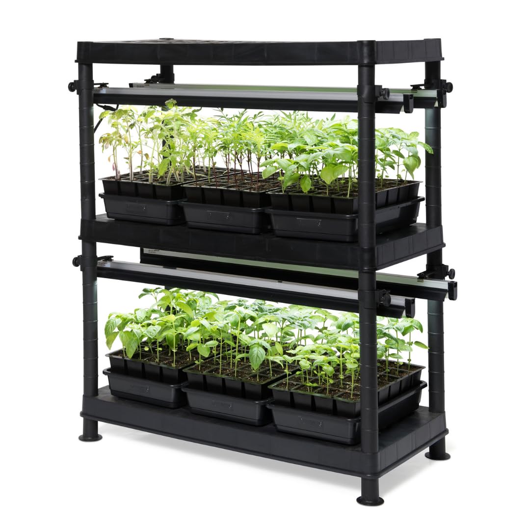 Gardener's Supply Company Stack-n-Grow 2-Tier Grow Light System Plant Stand with 4 Full Spectrum T-5 Fluorescent Bulbs - Energy Efficient Indoor Gardening Solution for Seed Starting, Houseplants & Succulents | Perfect for Home Greenhouses, Hydroponics & Urban Farming