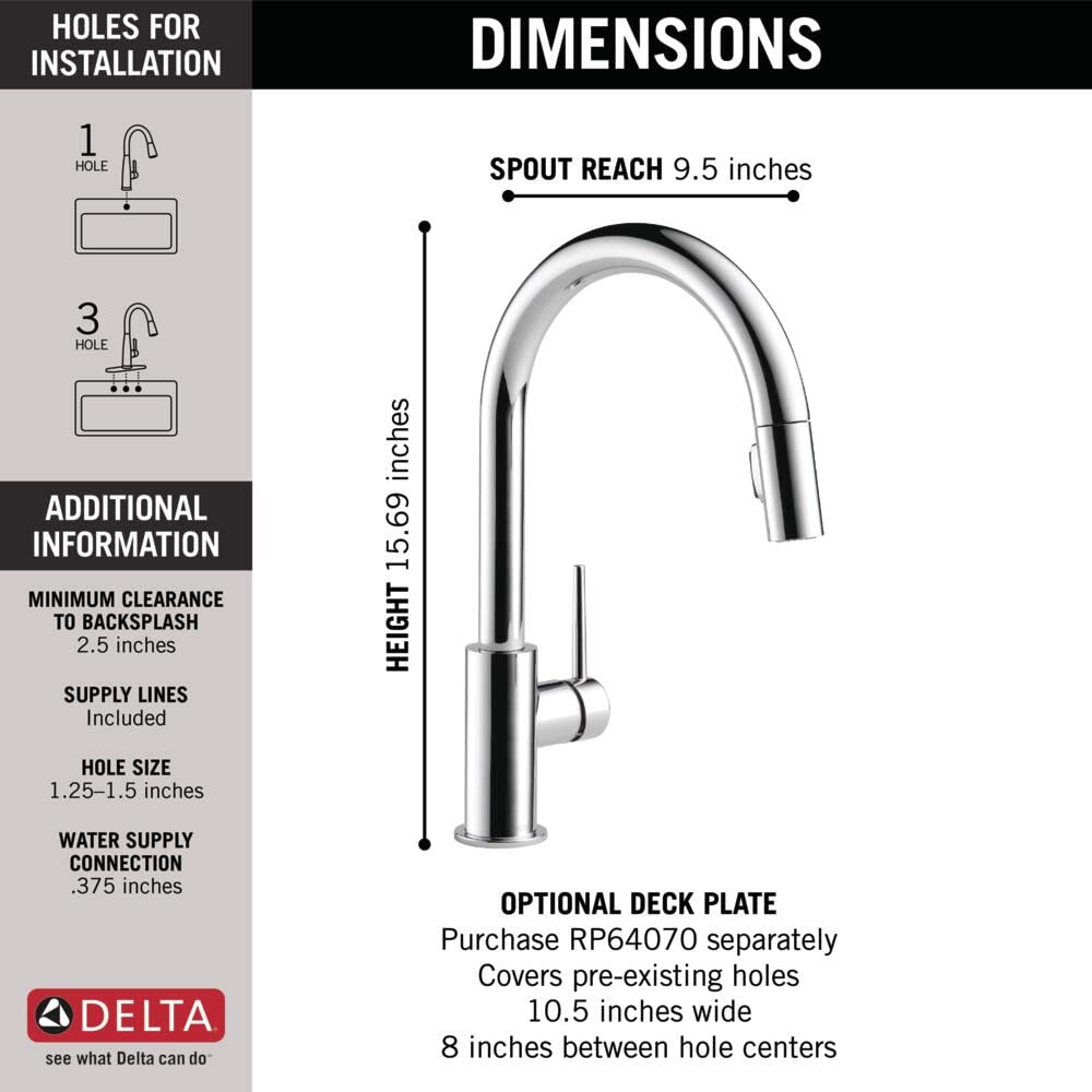 Delta 9159-DST Chrome Standard Kitchen Faucet - High Arc Pull-Down Sprayer for Modern Kitchens, Dishwashing & Food Prep