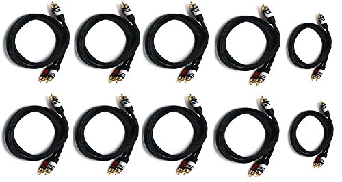 10-Pack Premium 2 RCA to 2 RCA 22AWG Audio Cable - 3 Feet Black (CNE588520) for Home Theater, Car Audio & DJ Equipment
