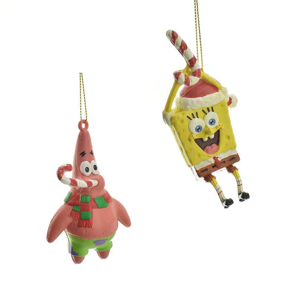 Kurt Adler Spongebob & Patrick Christmas Ornaments Set - 4 Inch Holiday Decorations with Candy Cane (2-Piece) - Perfect for Tree Decor, Gift Giving & Festive Home Decor