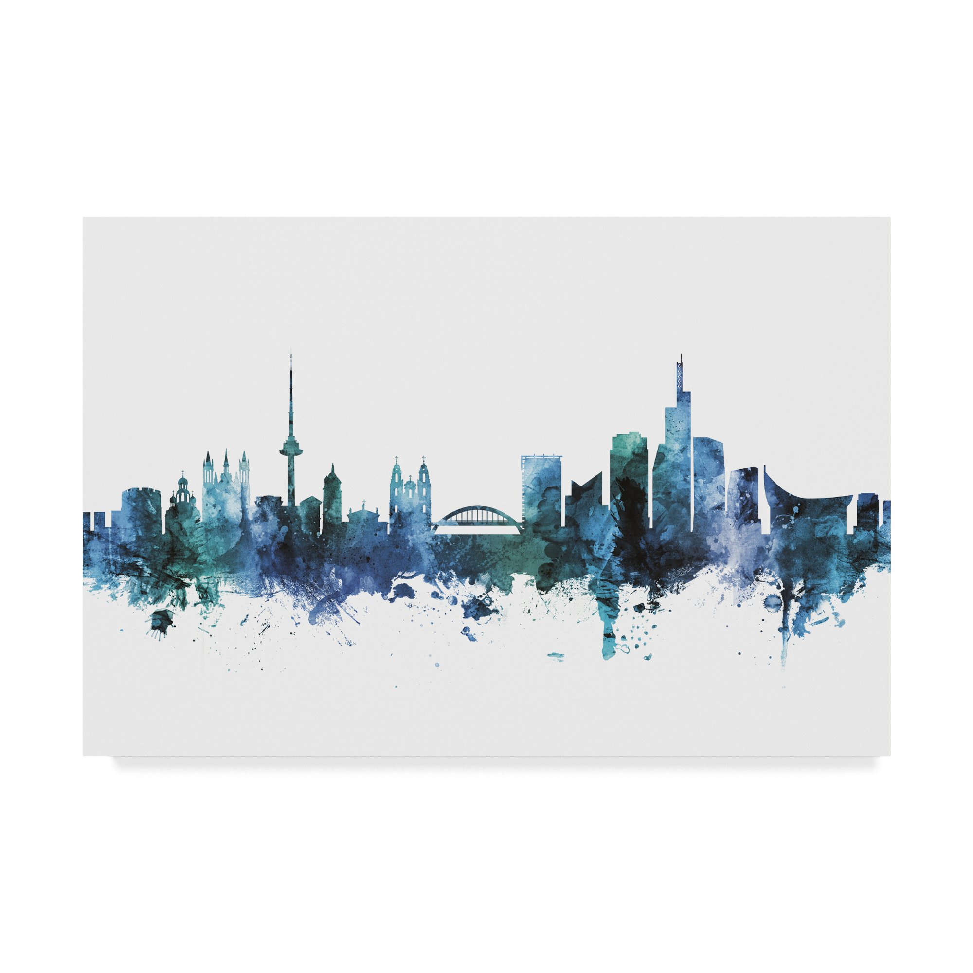 Michael Tompsett Vilnius Lithuania Blue Teal Skyline Art Print - 16x24 Inch Multicolor Canvas Wall Decor - Perfect for Living Room, Bedroom & Office
