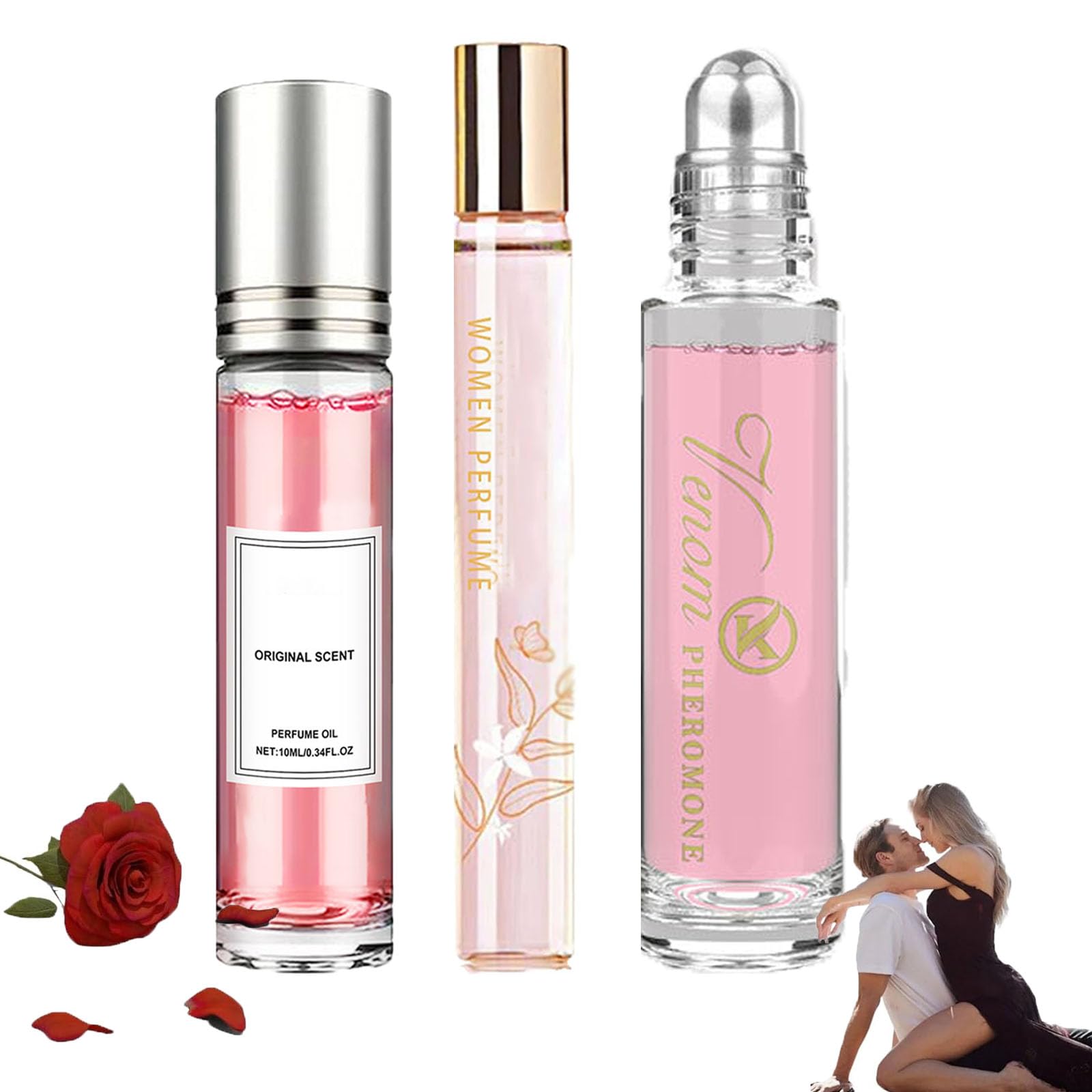 Pheromone Perfume for Women - Long Lasting Rose Scented Pheromone Oil Attraction (3 Pack) - Romantic Date Night & Special Occasion Fragrance