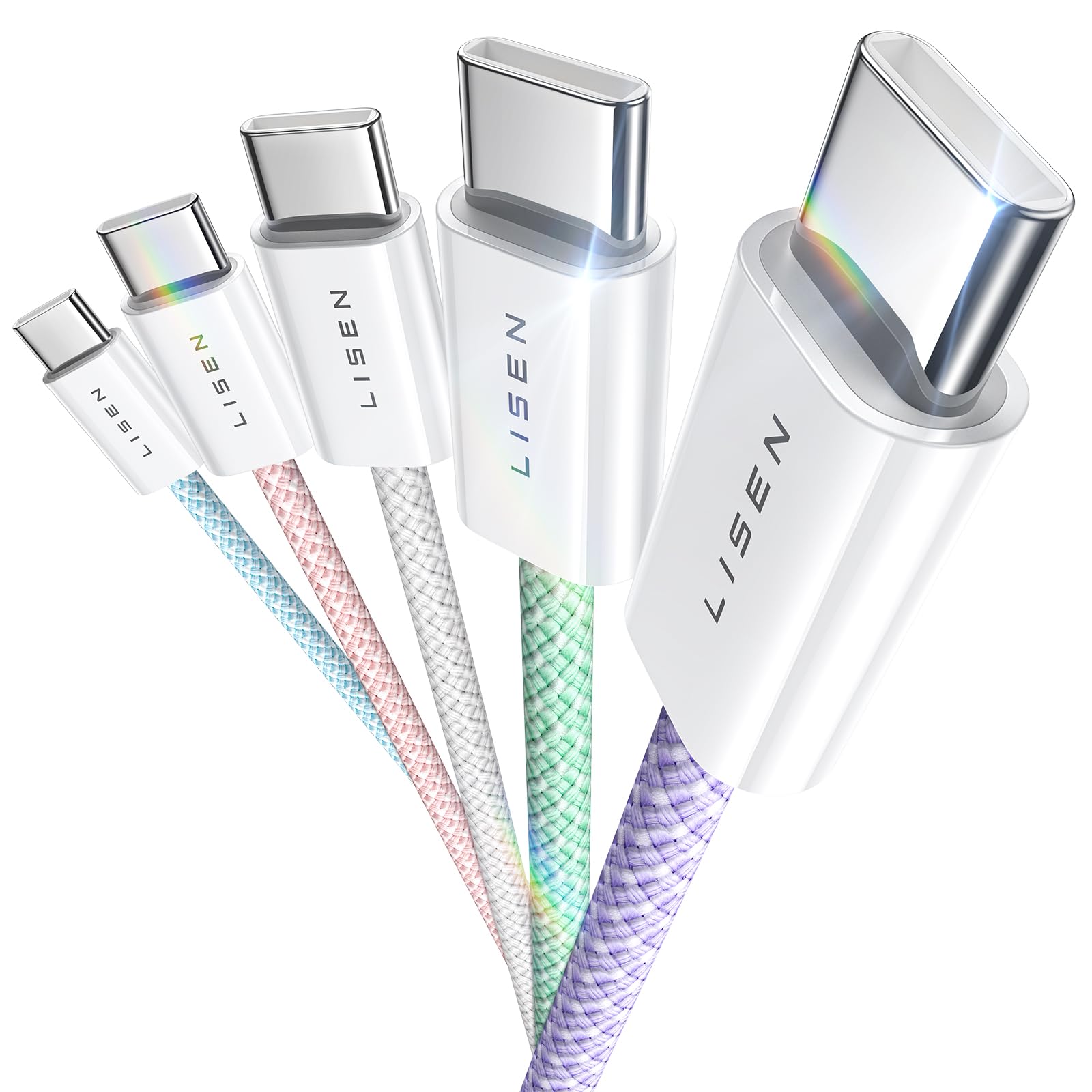 LISEN 60W USB C Cable 5 Pack [3.3+3.3+6.6+6.6+10FT] Fast Charging USB C to USB C Cable for iPhone 15/15 Pro/15 Plus/15 Pro Max, iPad Pro 2024/Mini/Air, MacBook - Perfect for Home, Office & Travel Charging