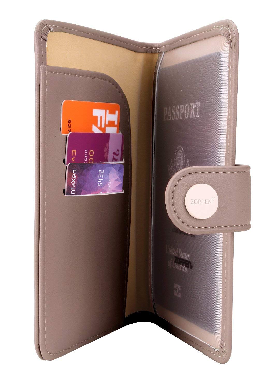ZOPPEN RFID Blocking Passport Holder for Women - Travel Wallet Cover with Document Organizer, Dusty Pink - Perfect for Airports, Vacations & Business Trips