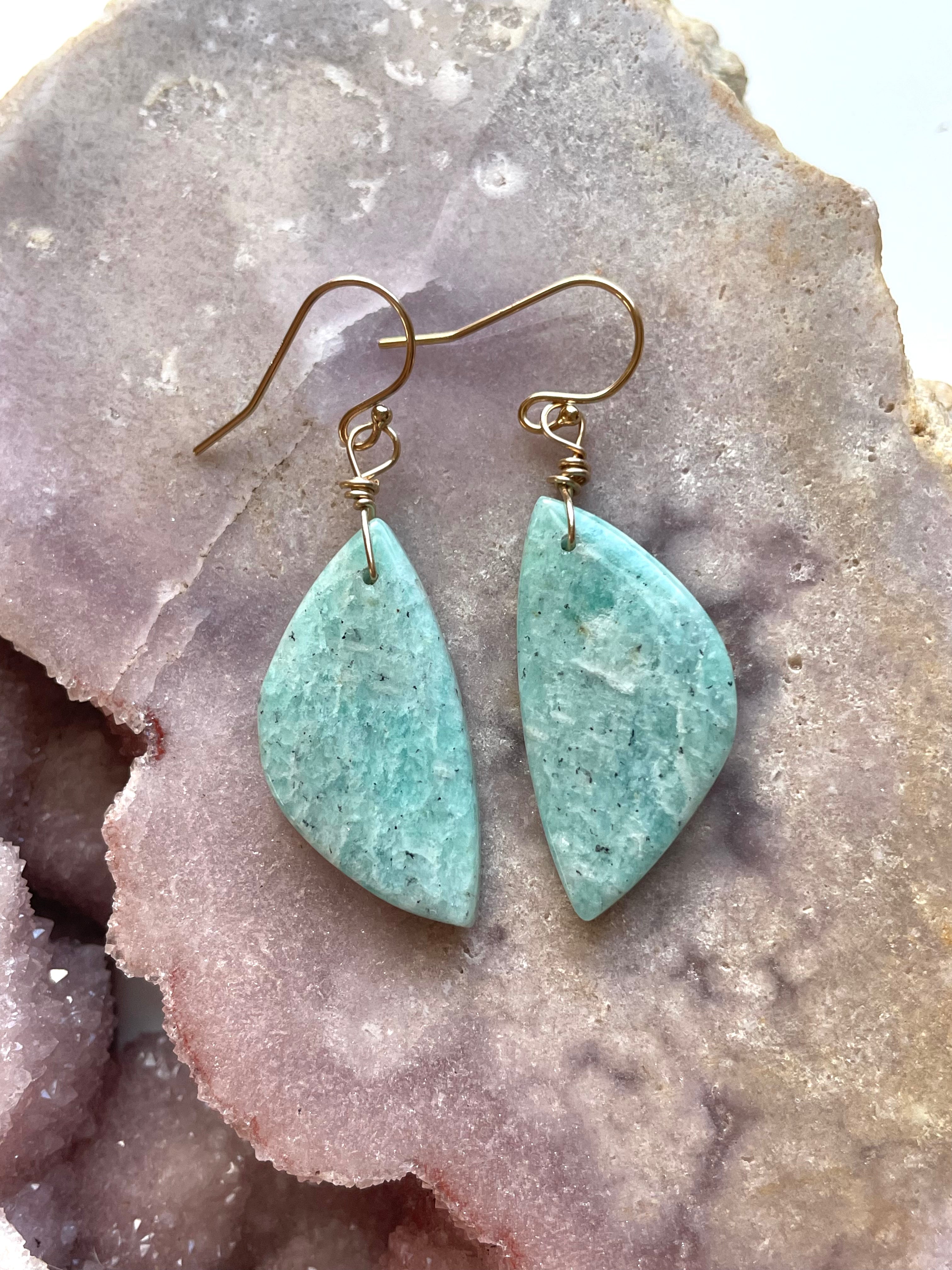 Amazonite Dangle Earrings in Gold Fill - Elegant Handmade Jewelry for Women, Perfect for Parties, Weddings & Everyday Wear