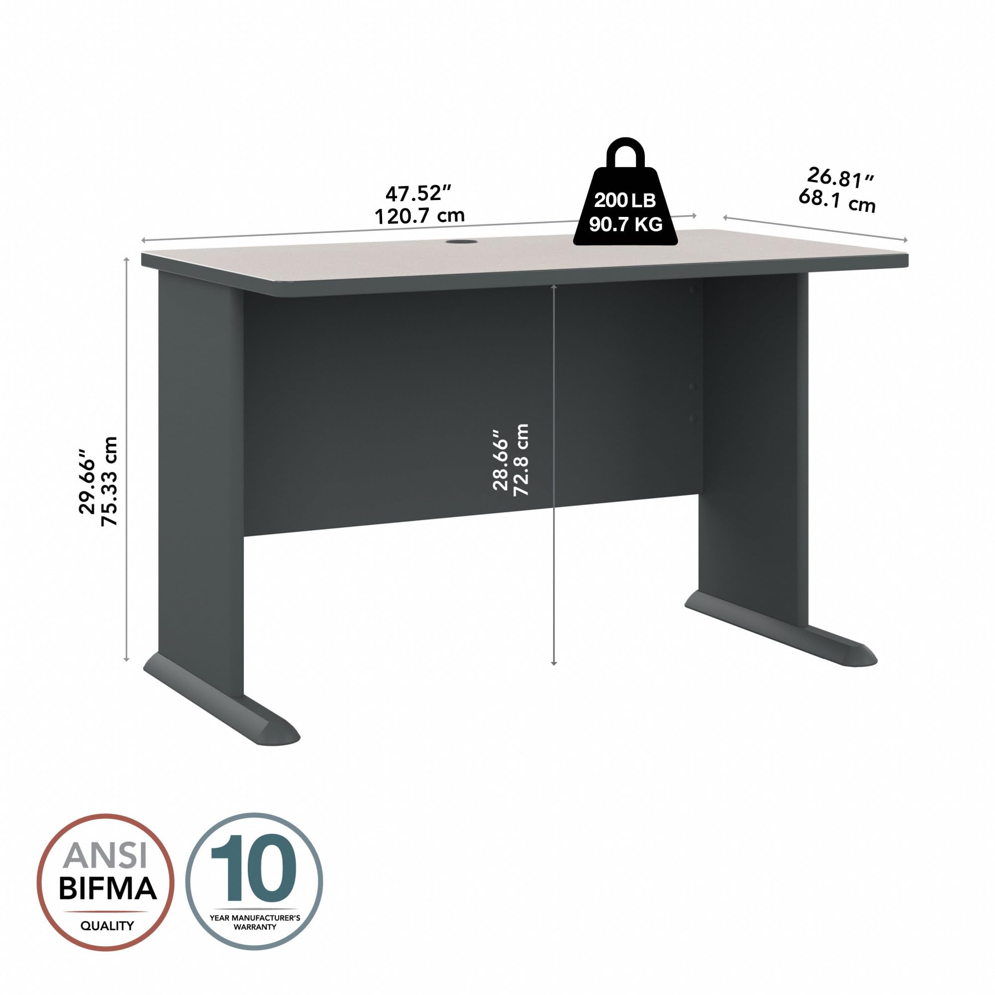 Bush Business Furniture Series A 48W White Spectrum & Slate Computer Desk | Compact Office Table for Home & Professional Workspaces | Perfect for Remote Work, Study & Small Office Setups