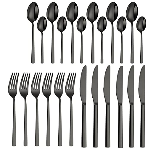 24/30-Piece Stainless Steel Flatware Set - 18/10 Silverware Cutlery with Knives, Forks & Spoons - Elegant Black Dinnerware for Western Dining, Kitchen & Entertaining