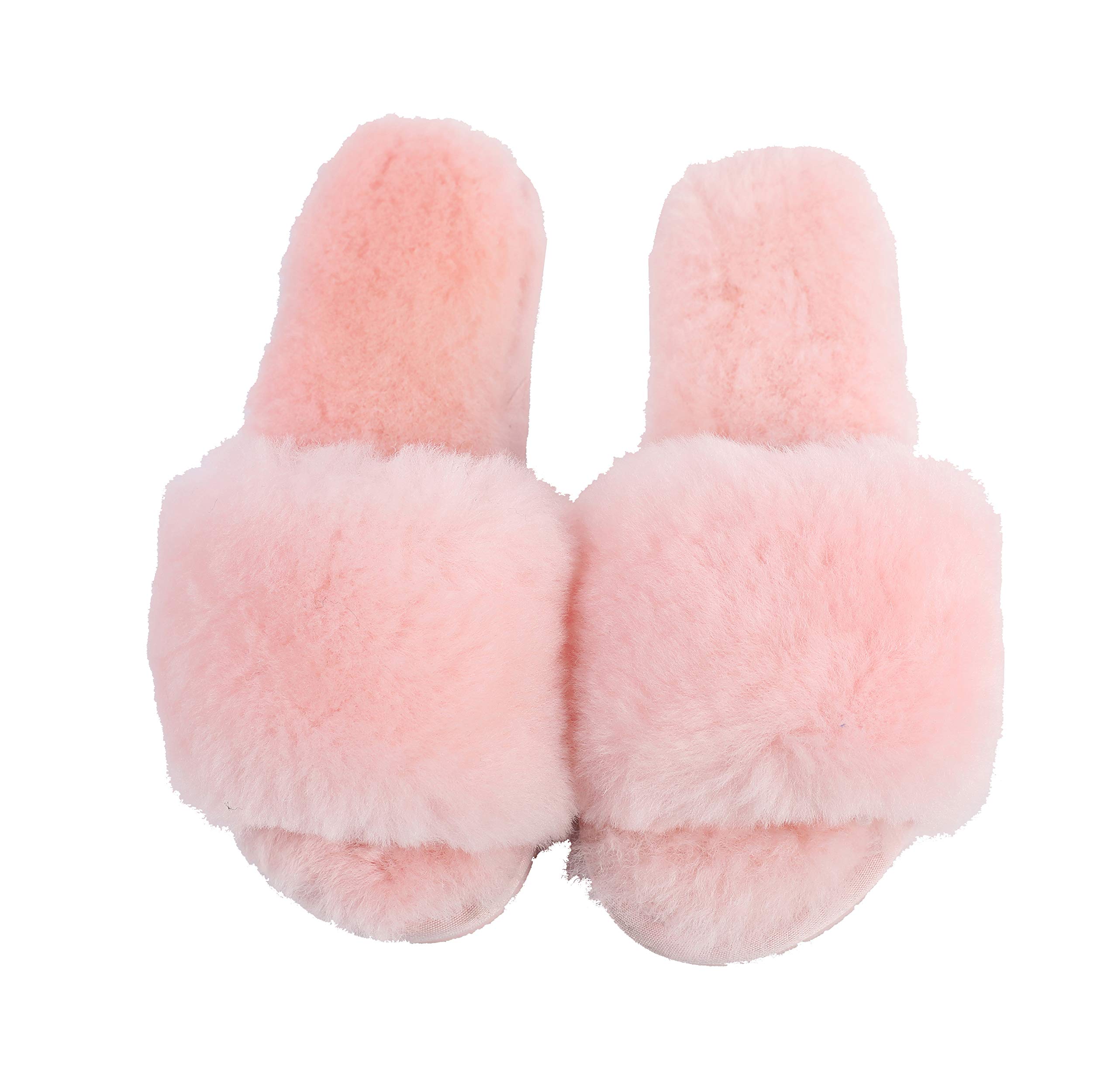 Boiled Wool Slippers for Women - Genuine Fur Open-Toe House Slippers by dechic | Cozy Indoor Luxury Slippers for Home, Spa & Relaxation