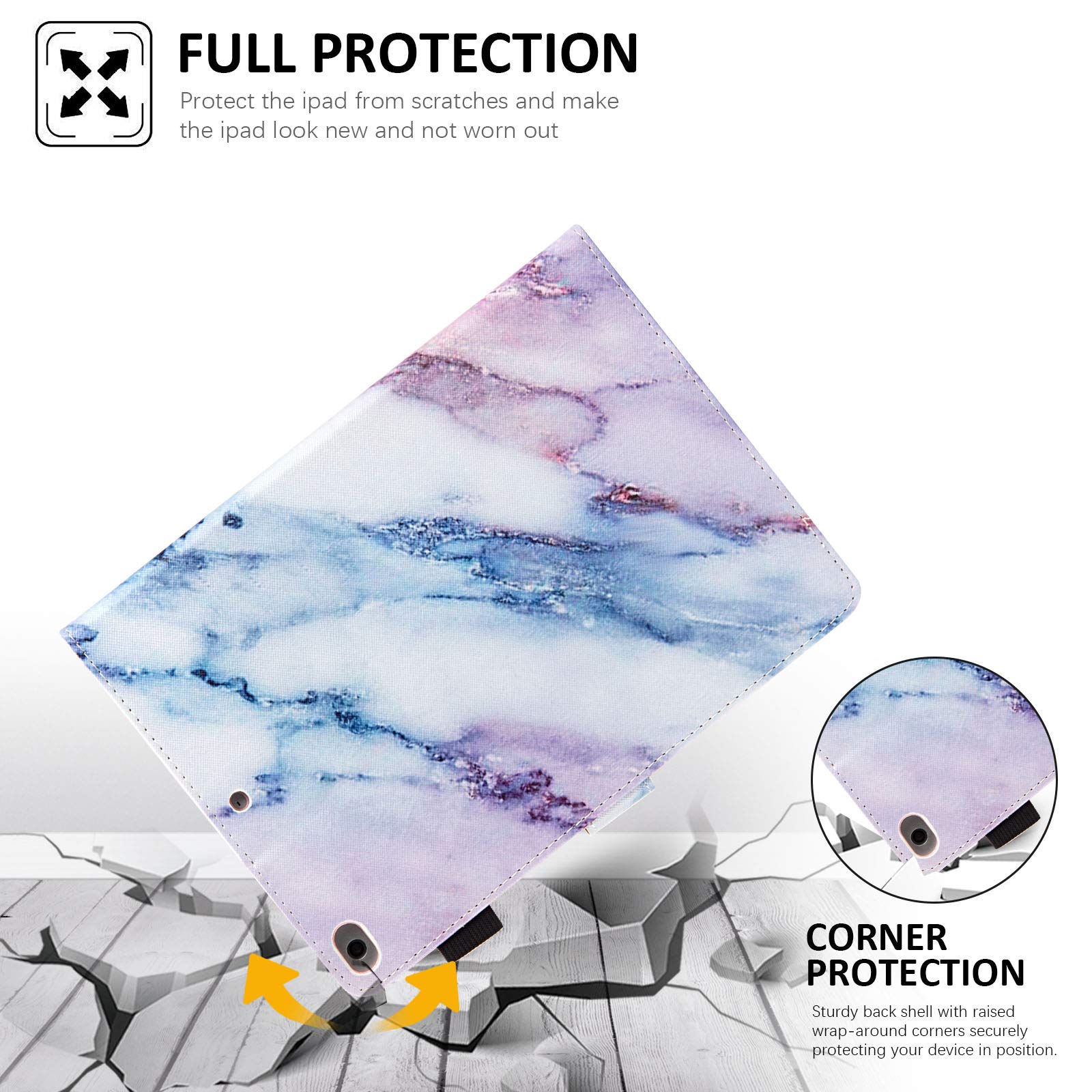 Dteck PU Leather iPad Case for iPad 9.7 inch (2018/2017), iPad Air 1/2, iPad 6th/5th Gen - Auto Sleep/Wake, Multi-Angle Stand, Wallet Folio Cover (Pink Marble) - Perfect for Work, Travel & Home Use