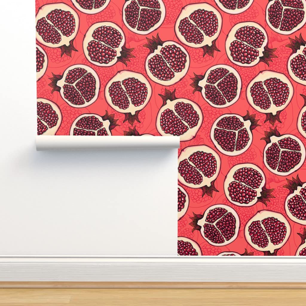 12ft x 2ft Peel & Stick Removable Wallpaper - Pink Vintage Red Retro Fruit Tropical Pattern | Self-Adhesive Wallpaper for Bedroom, Kitchen, Nursery Decor | Spoonflower Custom Wallpaper