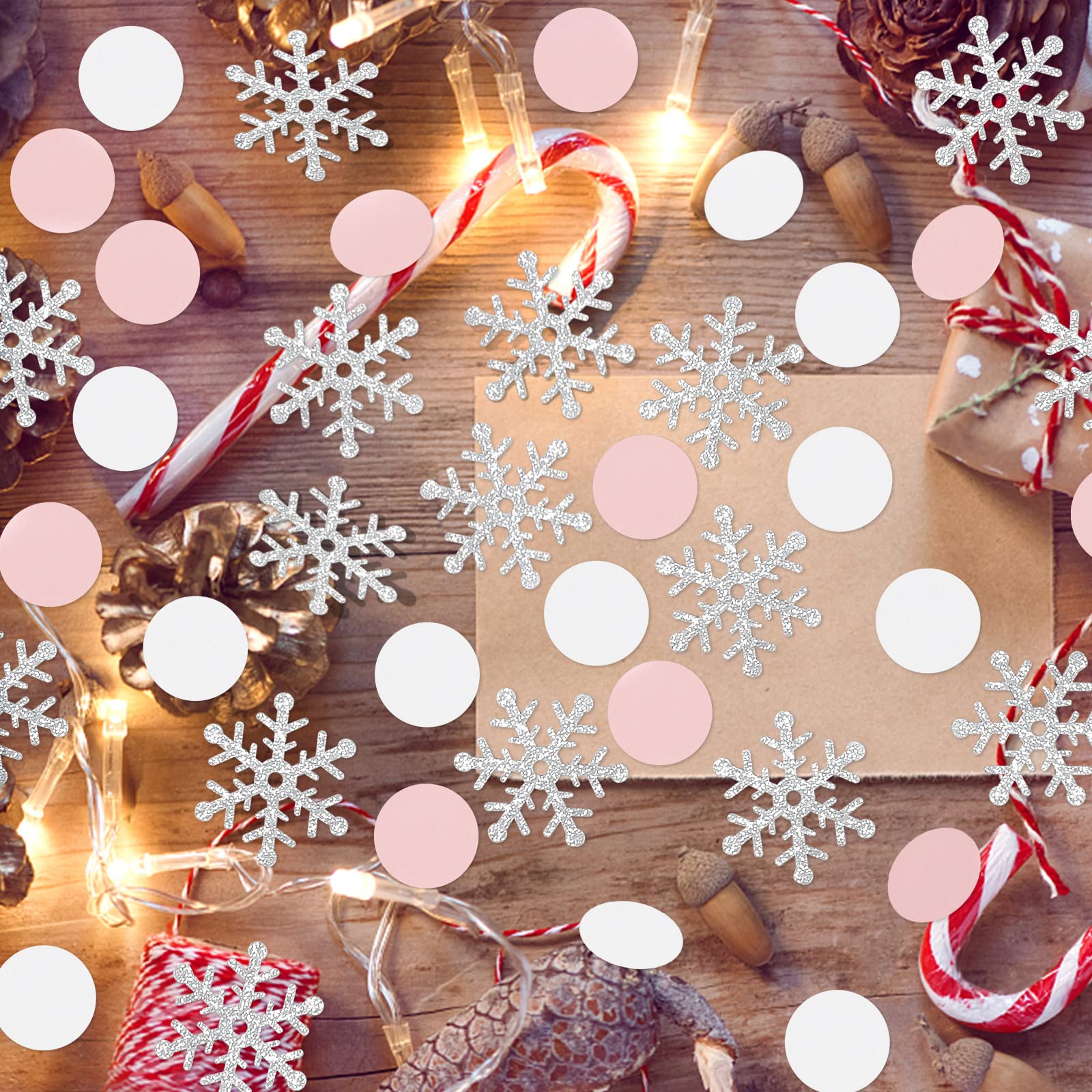 200Pcs Silver & White Pink Snowflake Confetti for Winter Wonderland Decor - Christmas, Birthday, Holiday Party Table Decorations - Perfect for DIY Crafts, Wedding, Baby Shower & Seasonal Celebrations