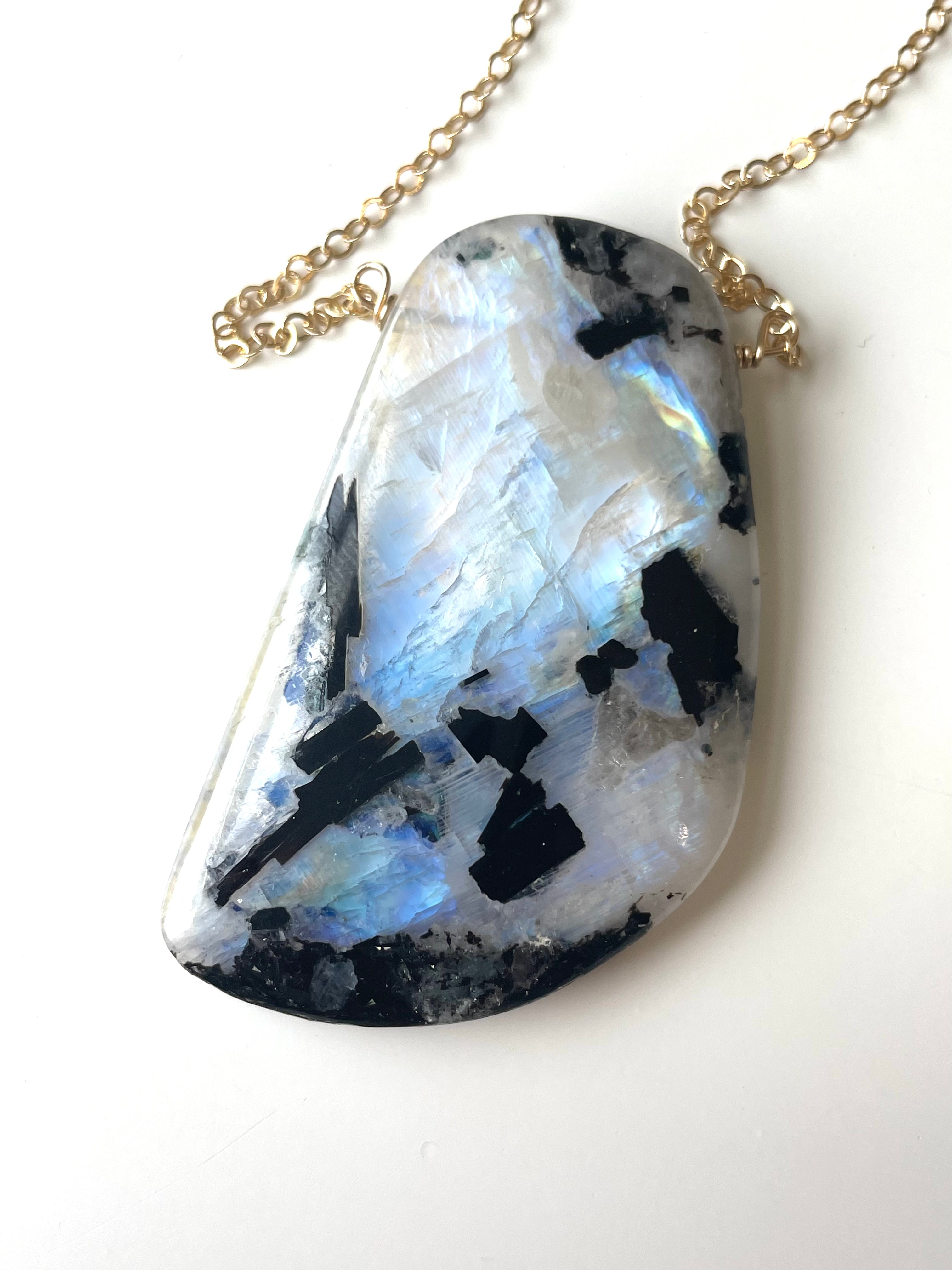 Large Moonstone Pendant Necklace 14k Gold Filled - Elegant Statement Jewelry for Women, Perfect for Weddings, Parties & Everyday Wear