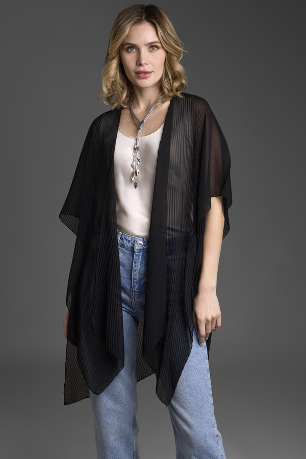 Elegant Black Pleated Short Kimono Robe - Lightweight Loungewear for Women, Perfect for Spa, Yoga, and Relaxation at Home