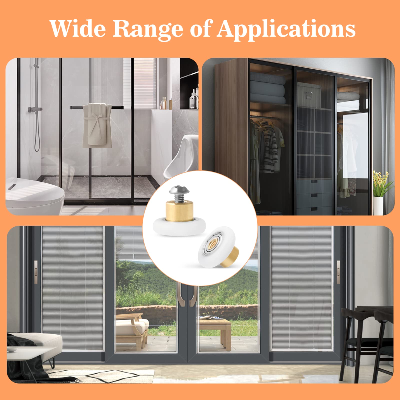 8 Pcs Shower Door Rollers Replacement - Heavy Duty Bathroom Glass Sliding Door Pulleys & Wheels Kit - Perfect for Shower Enclosures, Bathtub Doors & Home Renovation Projects