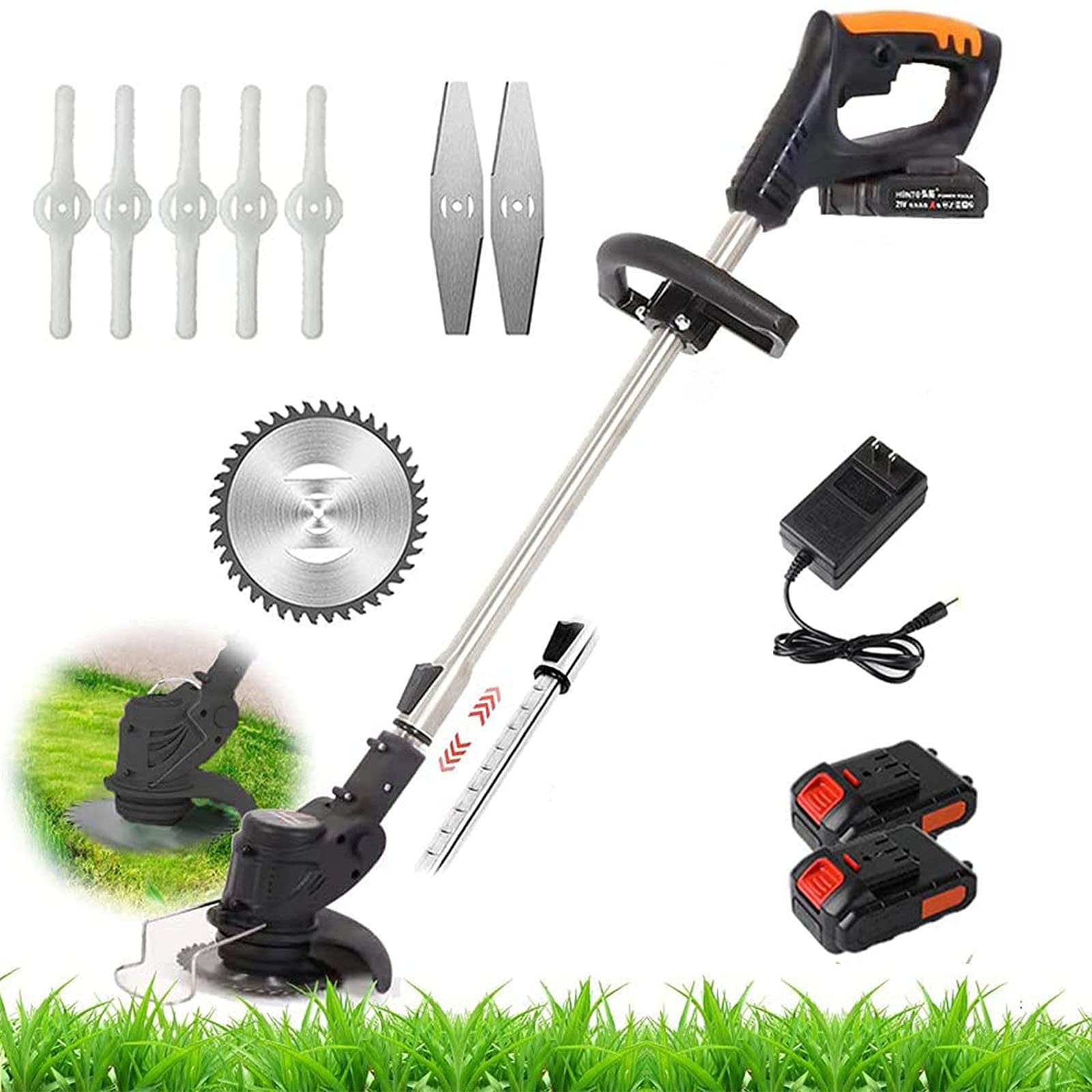 24V Cordless Electric Grass Trimmer & Lawn Edger - 2 Batteries Included with Replaceable Blade - Lightweight Brush Cutter for Lawn Care, Garden Trimming & Yard Maintenance