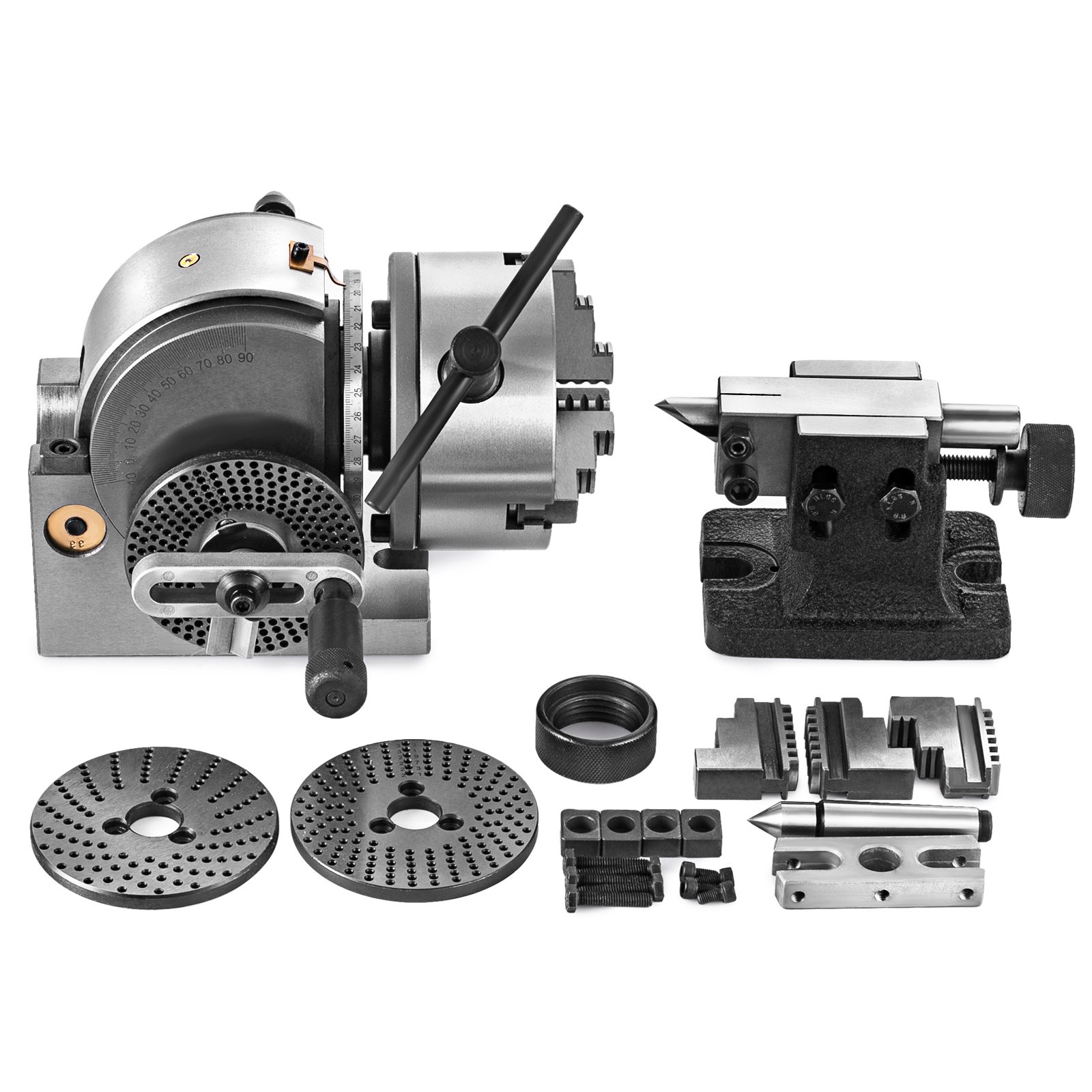 SHZOND 5 Inch 3 Jaw Lathe Chuck Dividing Head Set with Tailstock & Plates for Milling Machine - Perfect for Precision Metalworking, Gear Cutting, and CNC Machining Projects