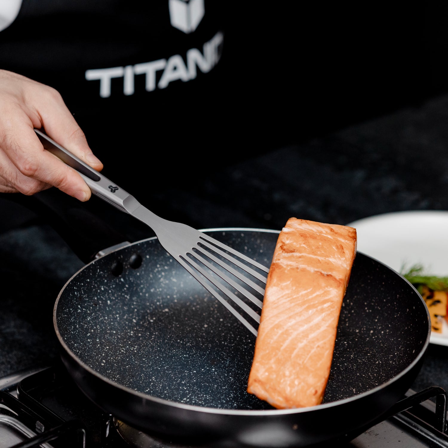 Premium Titanium Fish Spatula - Non-Stick, Durable & Lightweight Kitchen Tool for Grilling, Flipping & Serving Fish - Perfect for BBQ, Camping & Home Cooking