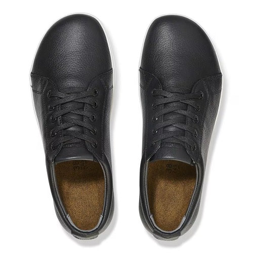 Birkenstock QO500 Black Leather Sneakers for Women & Men - Women's 12/12.5, Men's 10/10.5 - Comfortable Casual Shoes for Walking, Travel & Everyday Wear
