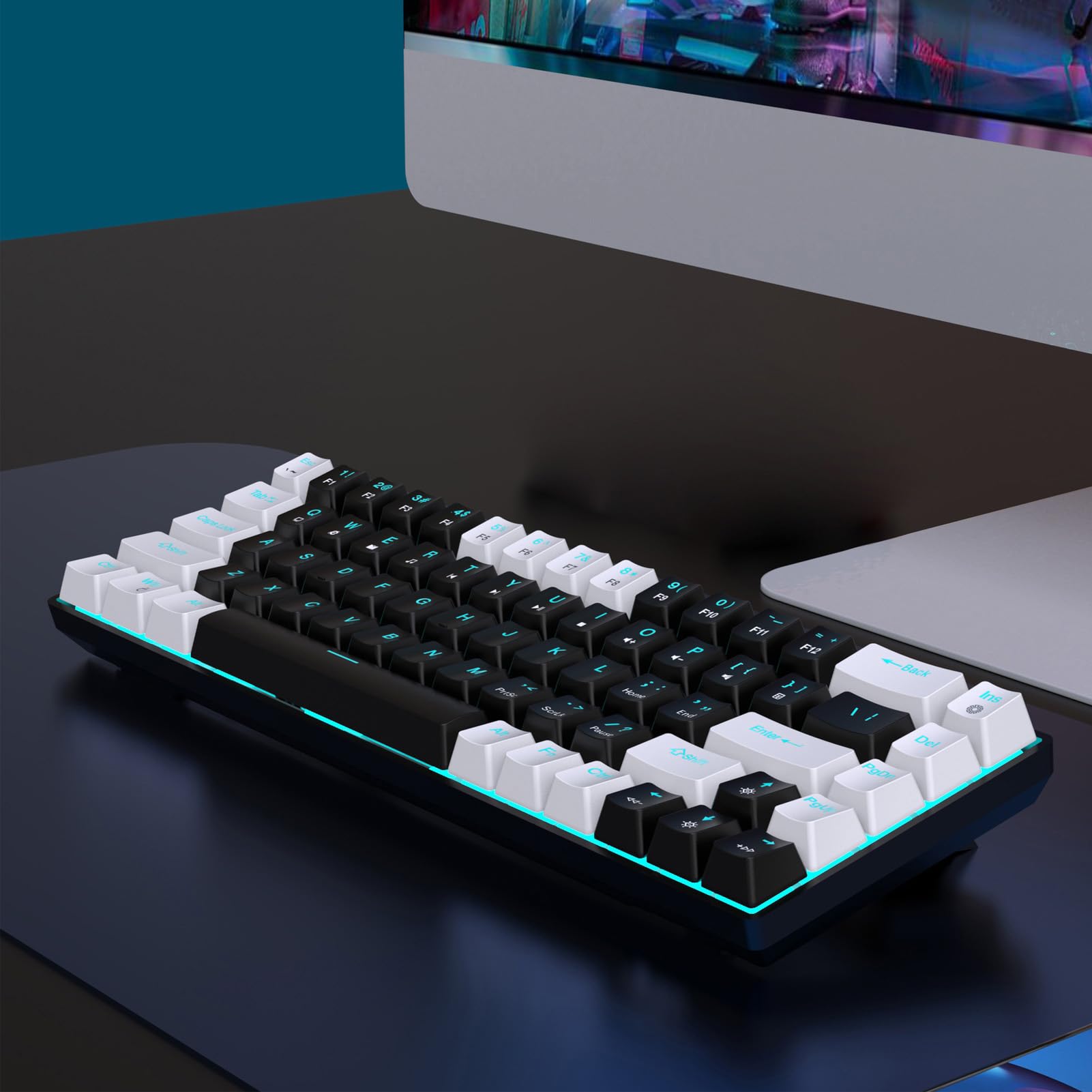 Gearwell 68 Key RGB Mechanical Gaming Keyboard for PC - Compact Wired Keyboard with Customizable Backlight, White & Black - Perfect for Gaming, Typing & Office Work