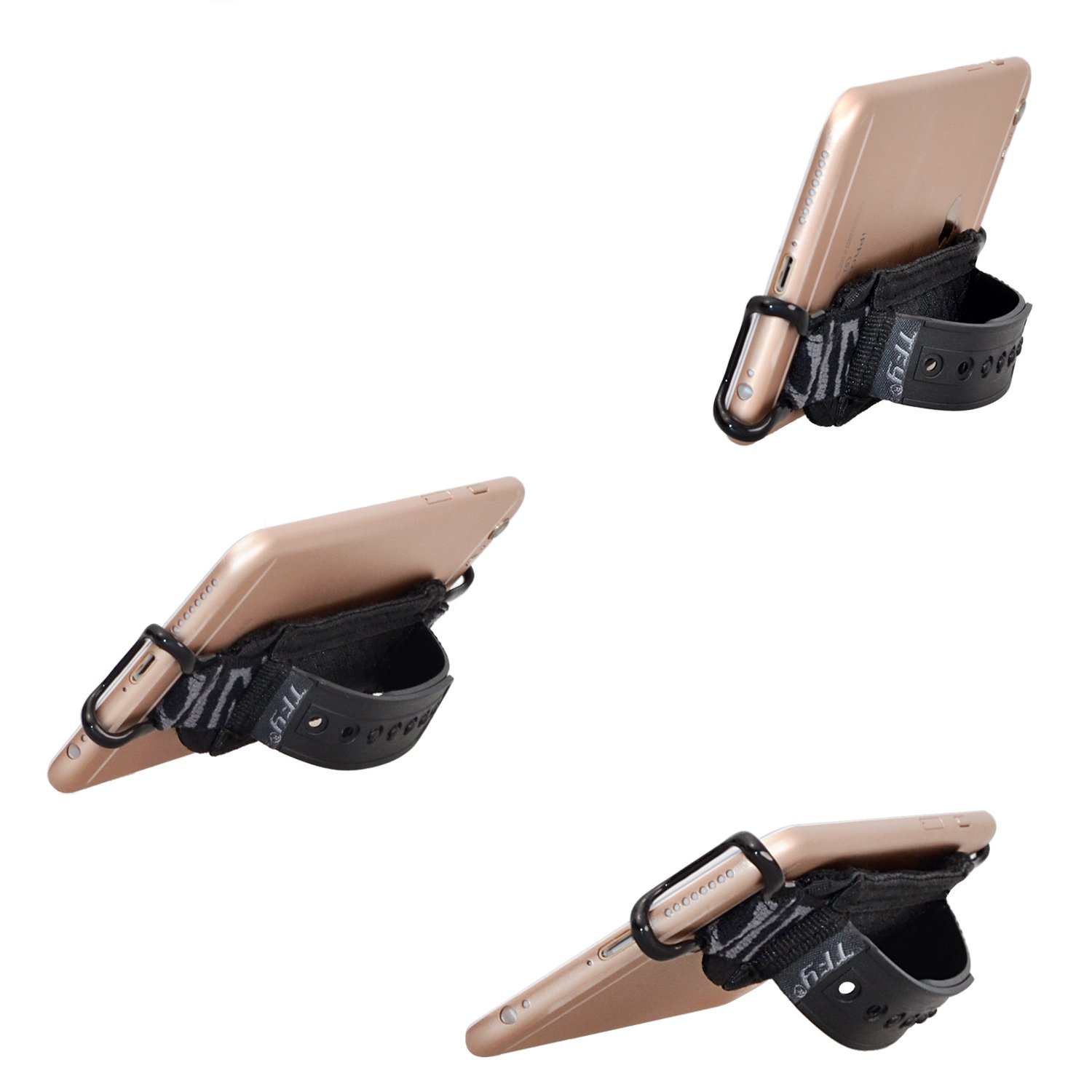 TFY Security Phone Hand Strap Holder with Adjustable Belt Stand - Compatible with iPhone 16/16 Plus/16 Pro Max/15 Pro/14/Xs Max/XR/SE & Samsung Galaxy S24/S23/Note 20/Huawei Mate 60 Pro - Anti-Drop Wrist Strap for Running, Hiking & Outdoor Activities (Black)