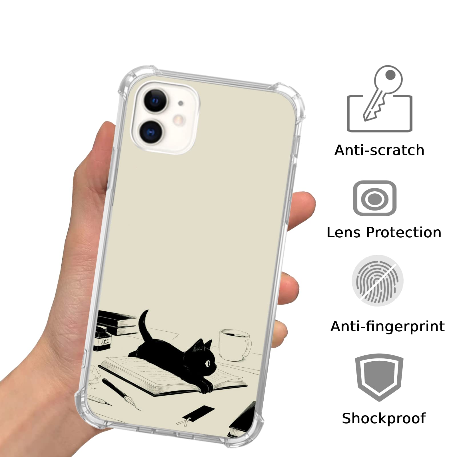 Stylish Black Cat & Books iPhone 11 Case - Cute TPU Bumper Phone Cover for Women & Men - Perfect for Book Lovers & Cat Enthusiasts - Ideal for Daily Use, School & Office