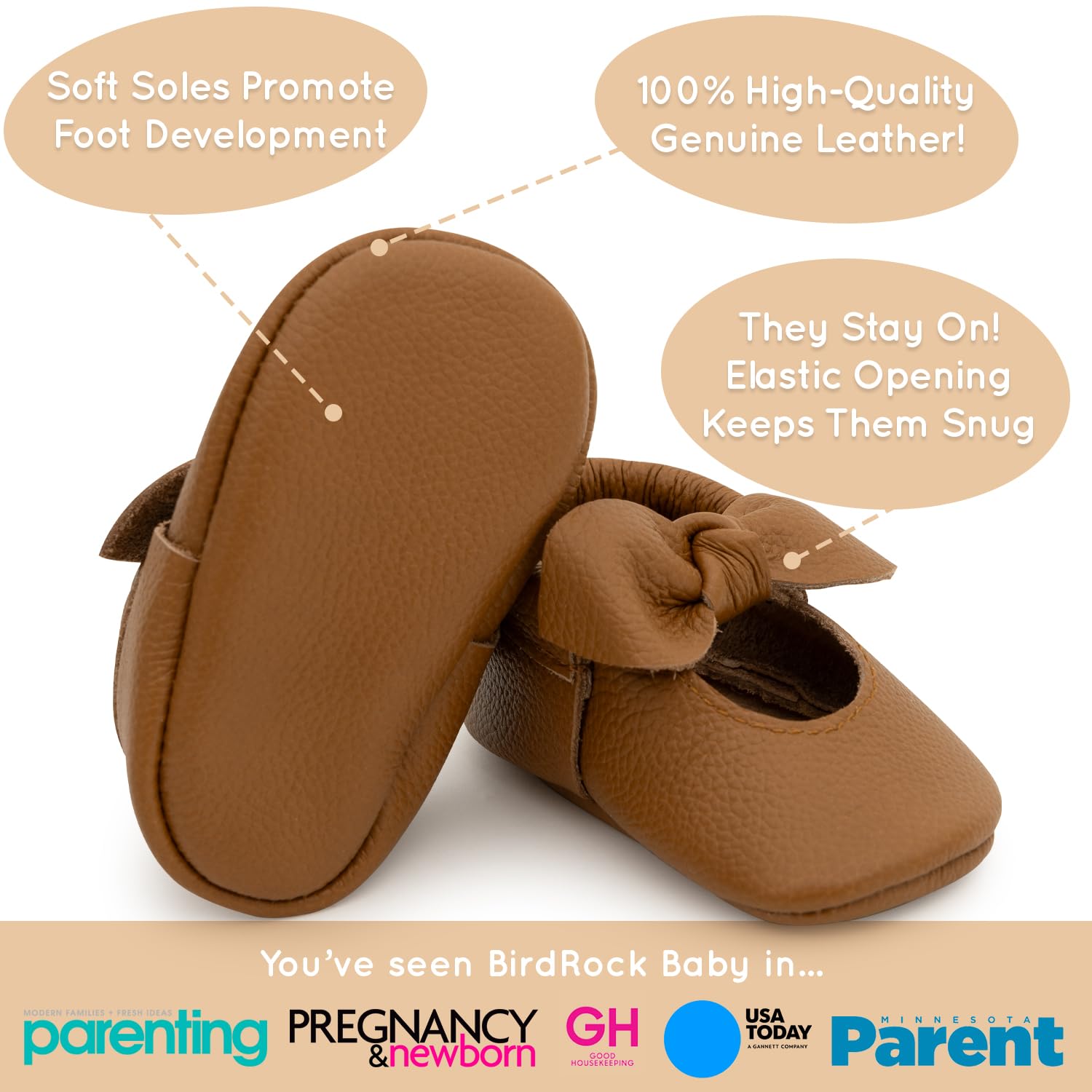 BirdRock Baby Bow and Knot Moccasins - Genuine Leather Baby Girl Shoes for Newborn to 24 Months | Soft First Walkers for Special Occasions & Everyday Wear