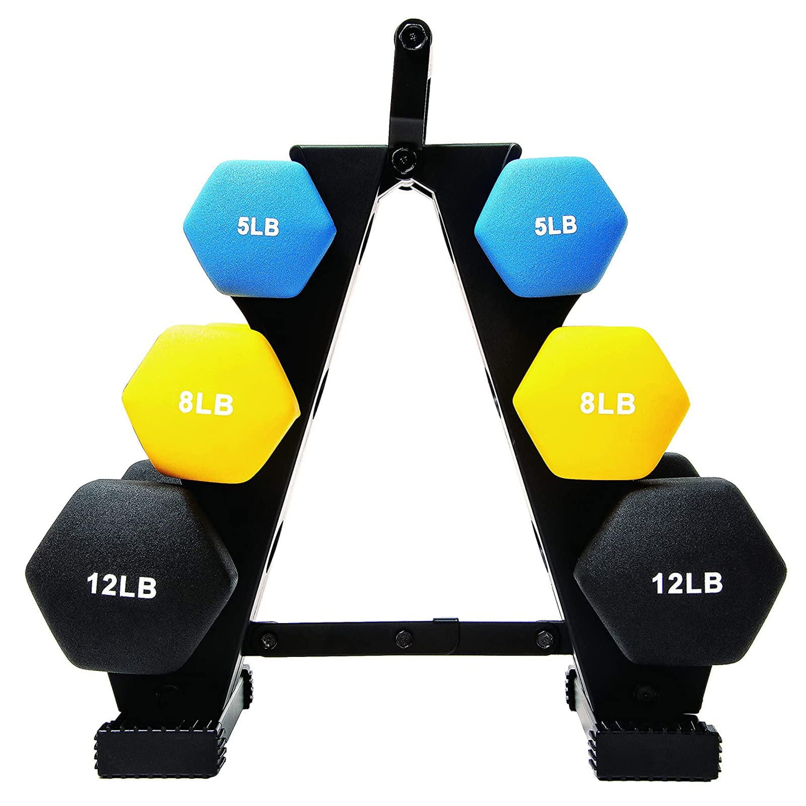 Hexagonal Neoprene Coated Dumbbell Set (5lb, 8lb, 12lb) with Storage Rack - Non-Slip Home Gym Weights for Strength Training, Yoga & Fitness Workouts
