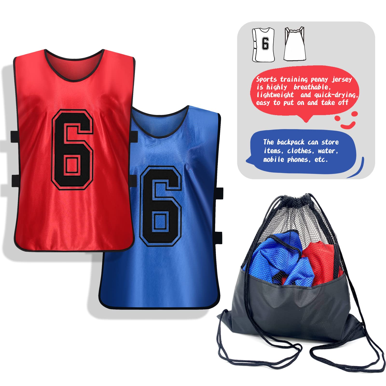 Sports Pinnies - Numbered Practice Vests for Soccer & Basketball - Set of 12 Reversible Training Bibs for Youth & Adult Teams - Perfect for Drills, Scrimmages & Team Identification
