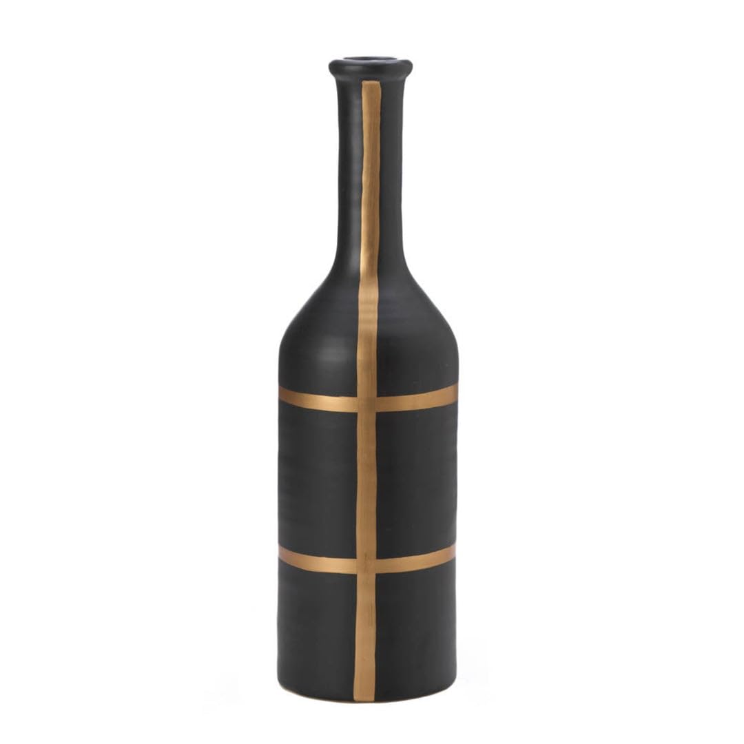 Elegant Home Iberia Black and Gold Vase - Modern Decorative Vase for Living Room, Dining Table, Wedding Centerpiece & Home Decor