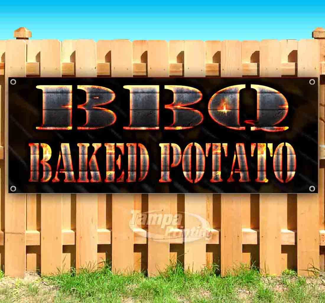 13 oz Heavy-Duty Vinyl BBQ Baked Potato Banner - Single-Sided with Metal Grommets | Durable Non-Fabric Material | Perfect for Restaurants, Food Trucks & Outdoor Events