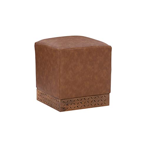 Powell Furniture Linon Lark Wood Upholstered Square Ottoman in Brown - Stylish Footrest & Storage Bench for Living Room, Bedroom & Home Decor