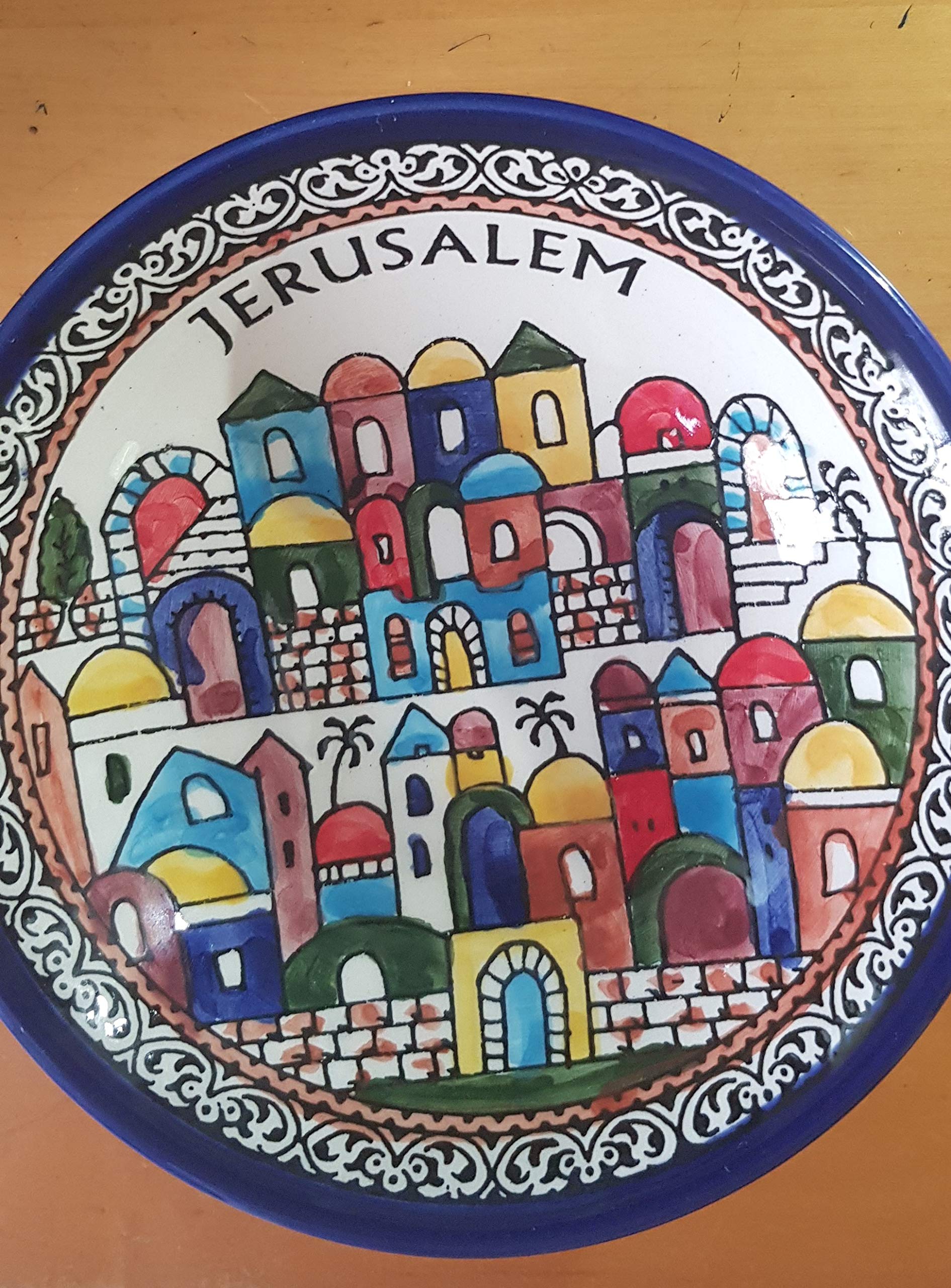 Handcrafted Ceramic Blue Jerusalem View Serving Bowl - Authentic Armenian Gift for Home Decor & Entertaining