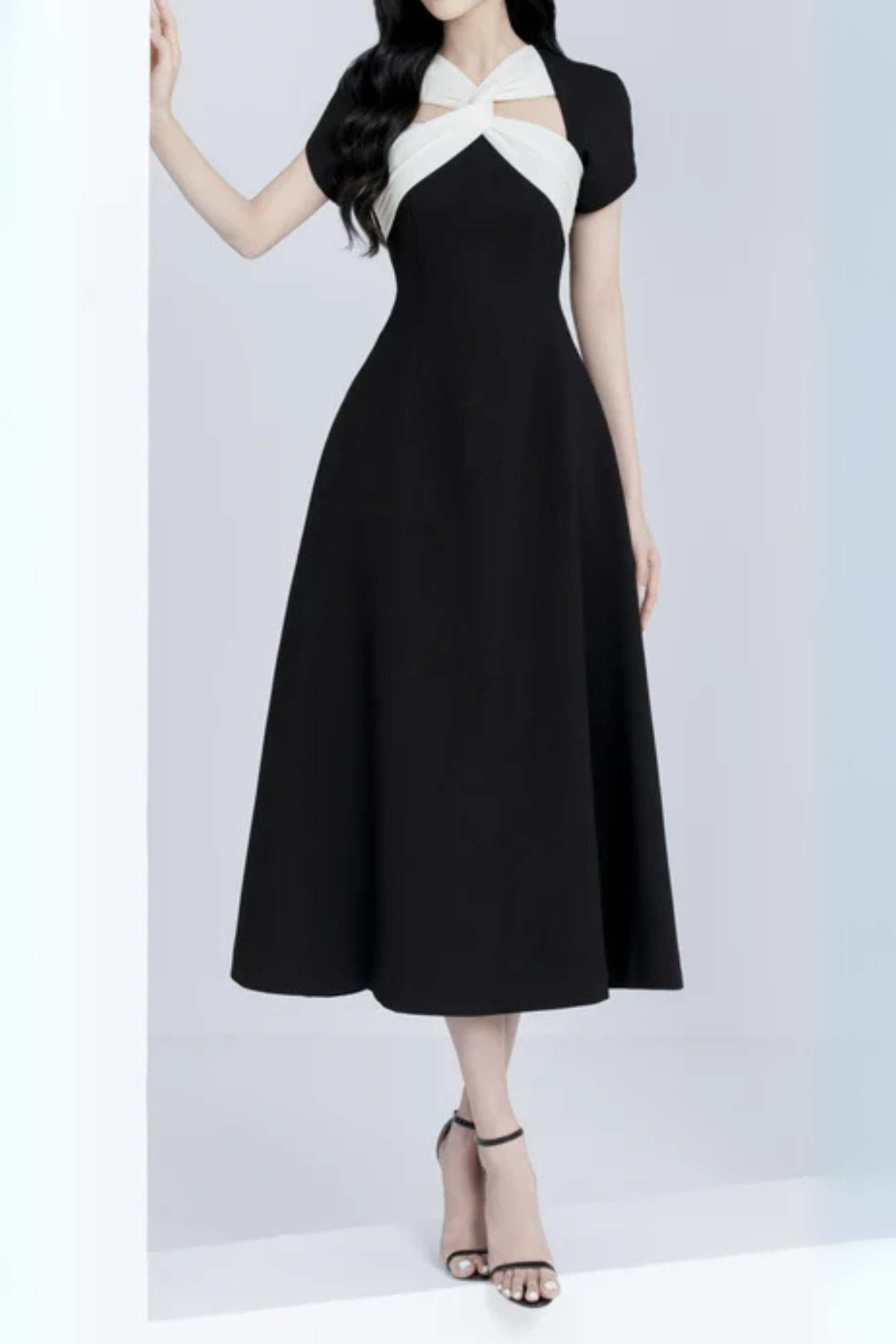 Andrea Black Cut Out Line Midi Dress - Elegant Party & Evening Wear for Women