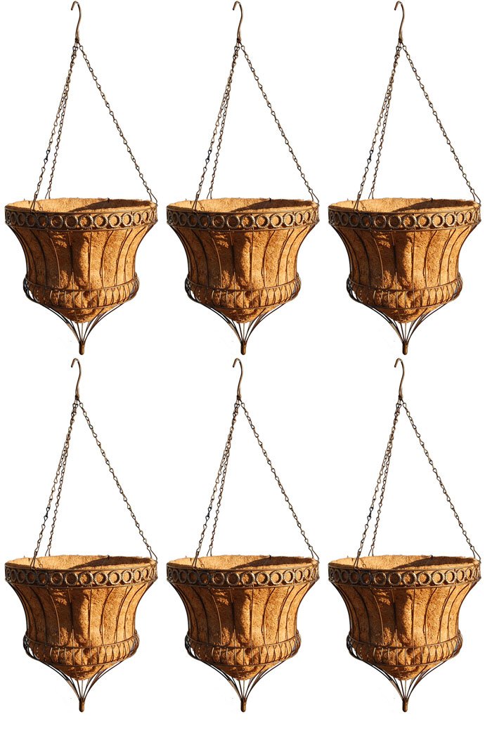 Queen Elizabeth Parasol Hanging Baskets - Rustic Brown 16 Inch Diameter (Set of 6) - Perfect for Patio, Garden, and Outdoor Decor