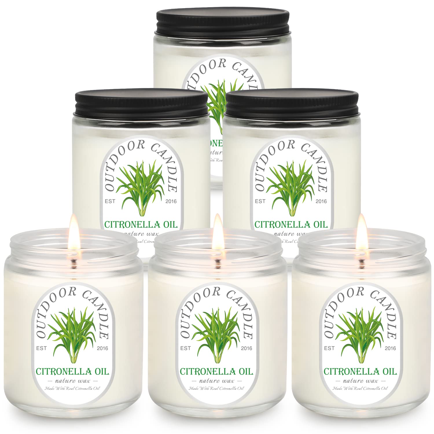 6-Pack Citronella Candles - 7.1oz Soy Wax for Outdoor & Indoor Use - 270 Hours Burn Time - Perfect for Garden, Patio & Balcony