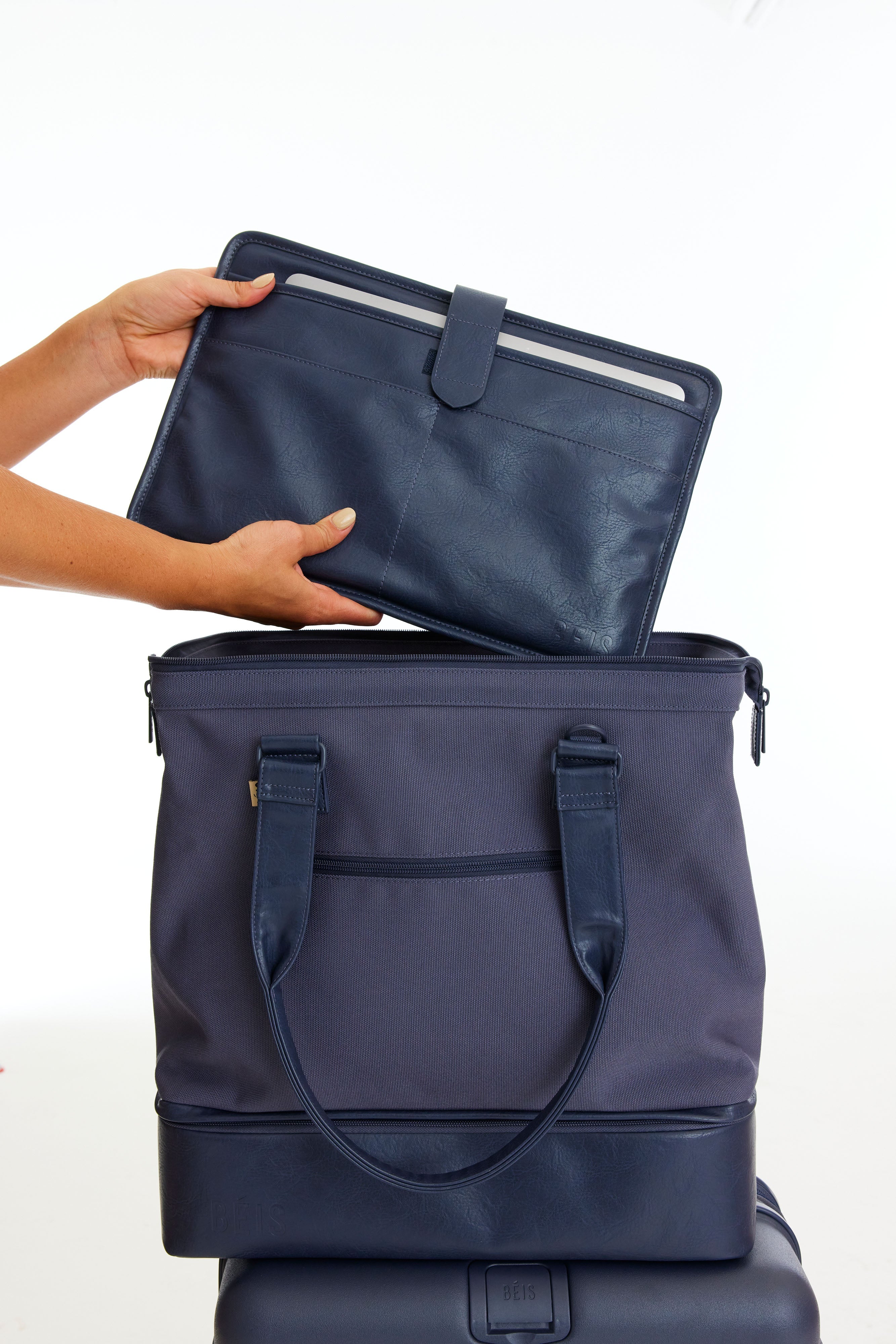 Navy Blue Convertible Mini Weekender Bag - Stylish & Versatile Carry-On for Travel, Gym, or Weekend Getaways