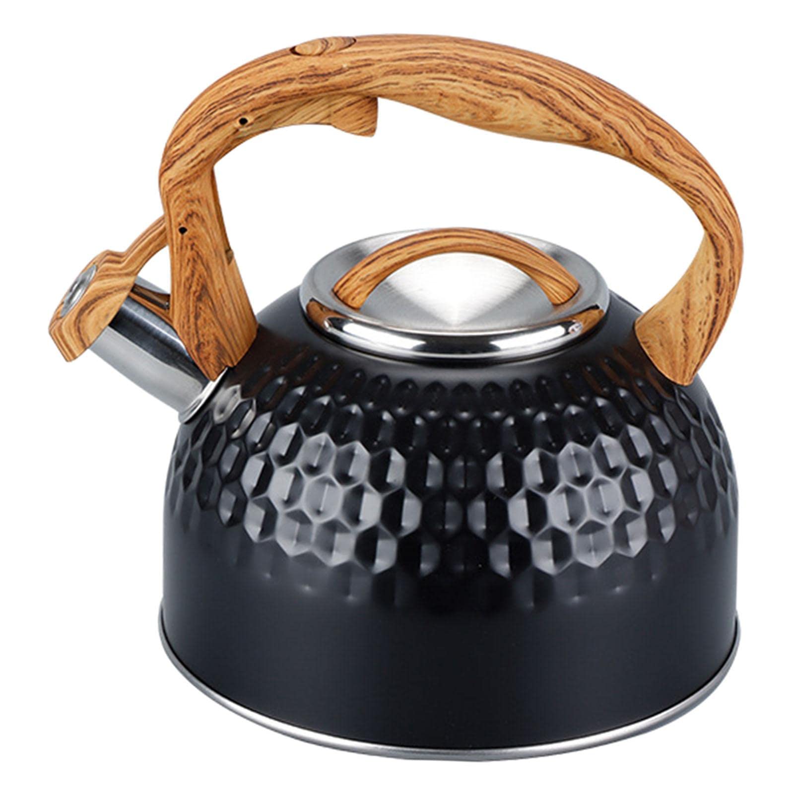 SM SunniMix 2500ml Black Stainless Steel Whistling Tea Kettle with Thickened Bottom & Heat-Resistant Handle - Perfect for Stovetop, Gas, Electric & Induction Cooktops - Ideal for Tea Brewing, Coffee Making & Kitchen Decor