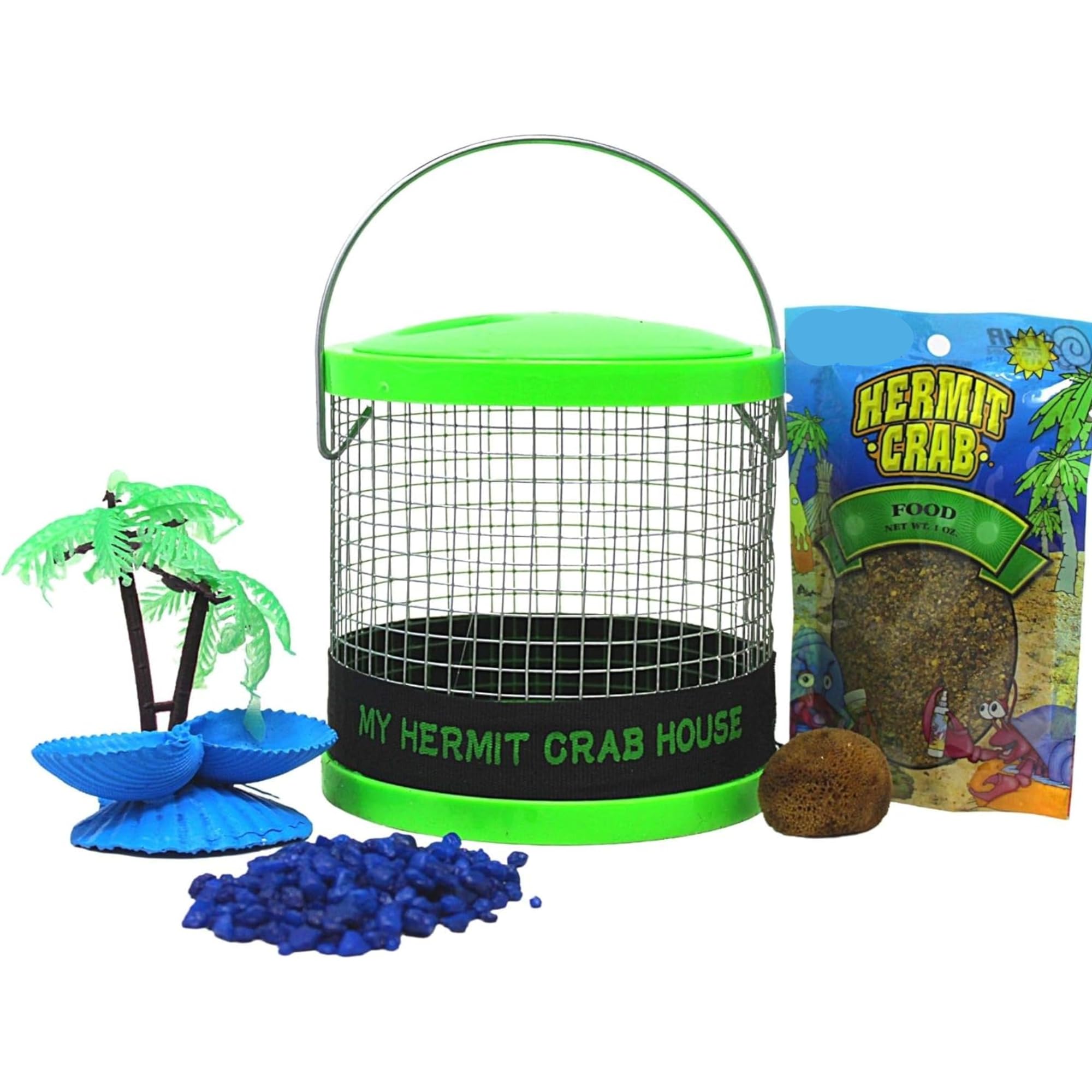 Needzo DIY Terrarium Kit for Hermit Crabs - Complete Starter Set with Wire Cage, Palm Tree Water Holder, Sponge, Food & Gravel | All-in-One Pet Supplies (4.5 Inches, Color May Vary) | Perfect for Kids' Educational Projects, Classroom Science Activities & Small Pet Habitats