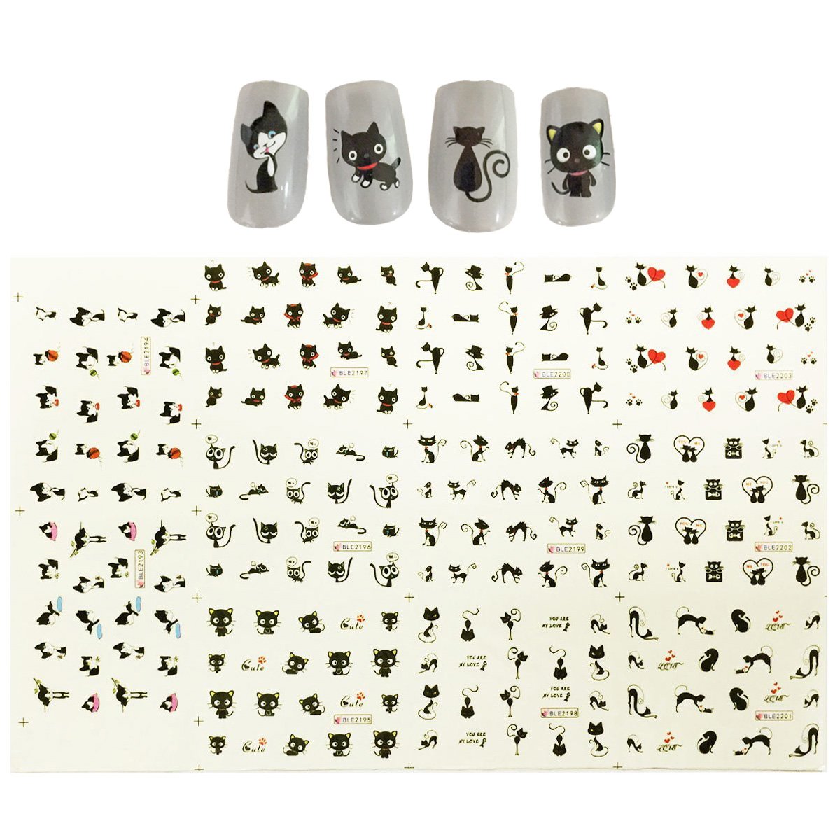 Ally Drew Cat Nail Art Tattoos - 11 Designs/220 Water Transfer Nail Decals for Fingernails | Perfect for Halloween, Cosplay & Cat Lovers