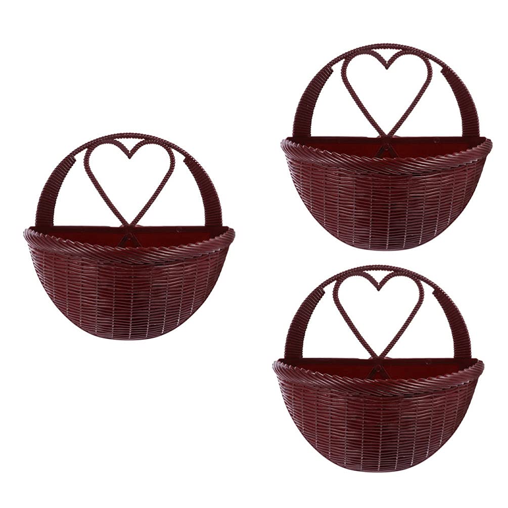 3-Piece Woven Wall Hanging Flower Basket Planter - Indoor/Outdoor Rattan Plant Pots for Railings, Home Wall Decor - Perfect for Herbs, Succulents & Small Plants in Living Room, Balcony or Garden