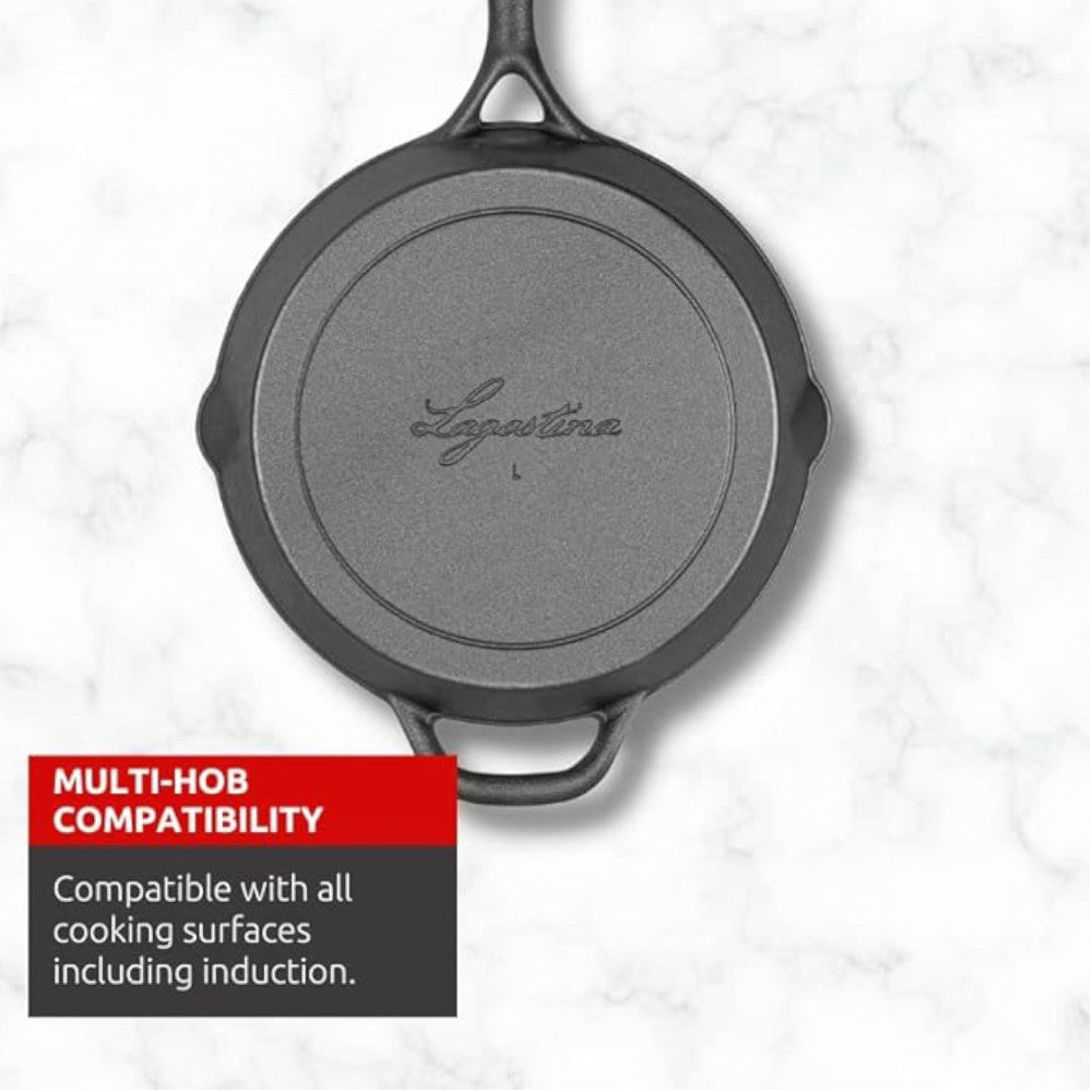 LAGOSTINA L999040126 10 Inch Pre-Seasoned Cast Iron Skillet - Perfect for Searing, Frying & Baking - Ideal for Stovetop, Oven & Camping Cooking