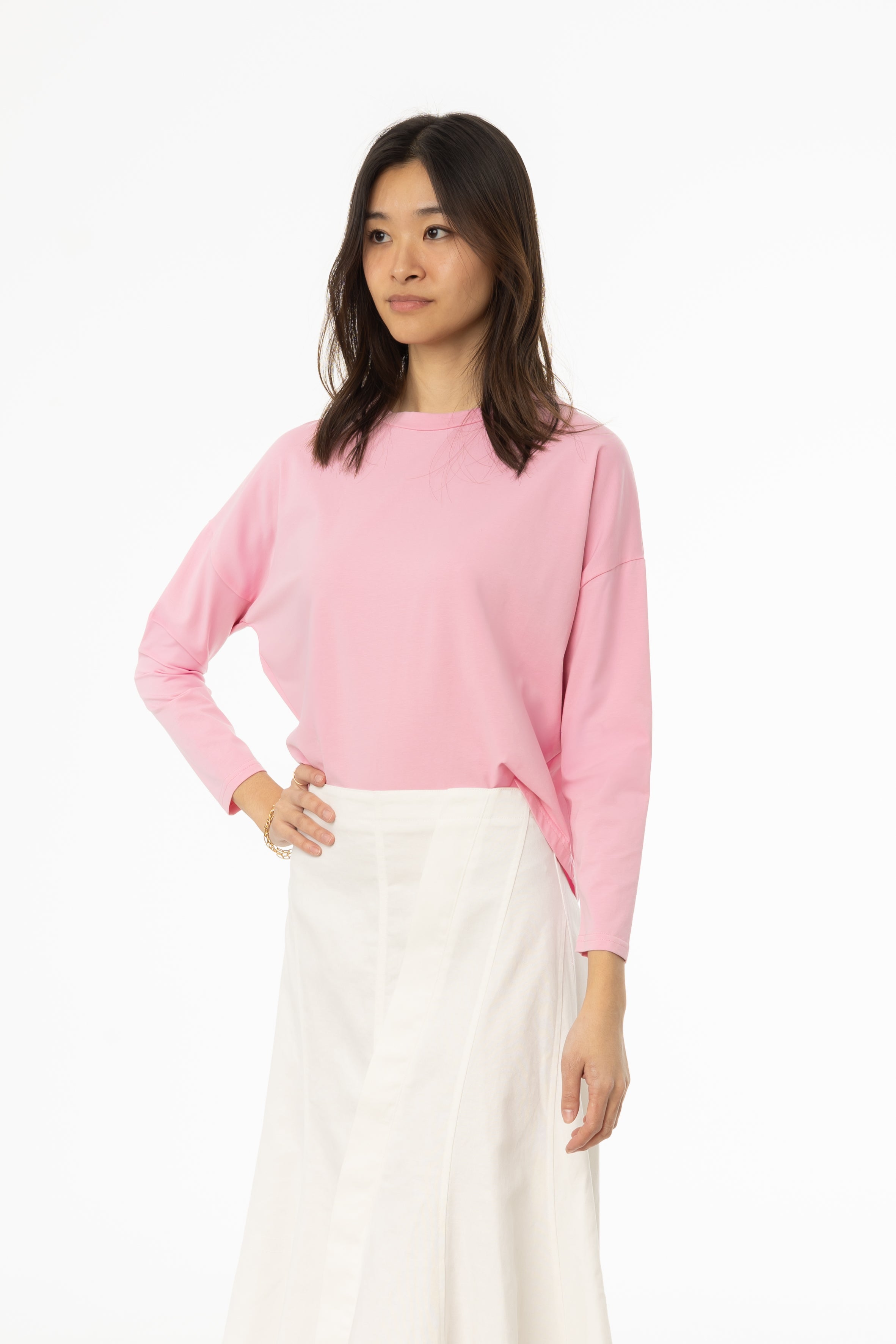Stylish Pink Dolman Long Sleeve T-Shirt for Women - Comfortable & Trendy Top for Casual Wear, Work, and Everyday Outfits