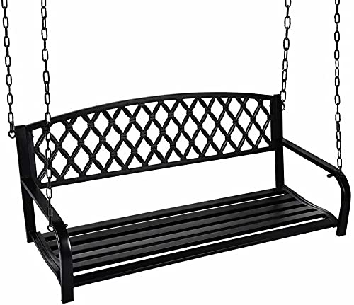 LCSA Outdoor Metal Hanging Swing Chair - Heavy Duty Patio Porch Garden Bench with Chains - Perfect for Backyard, Deck, and Relaxation in Sun or Shade