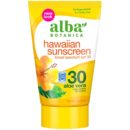 Alba Botanica Hawaiian Sunscreen Lotion SPF 30 with Aloe Vera - 1 Oz Travel Size - Natural Sun Protection for Face & Body - Beach, Pool & Outdoor Activities (Packaging May Vary)