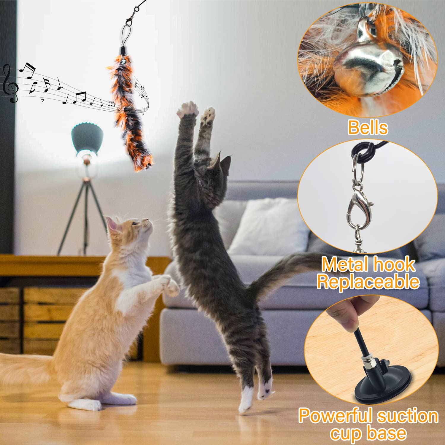 Interactive Cat Feather Wand Toy with 5 Accessories - Indoor Exercise & Play for Adult Cats