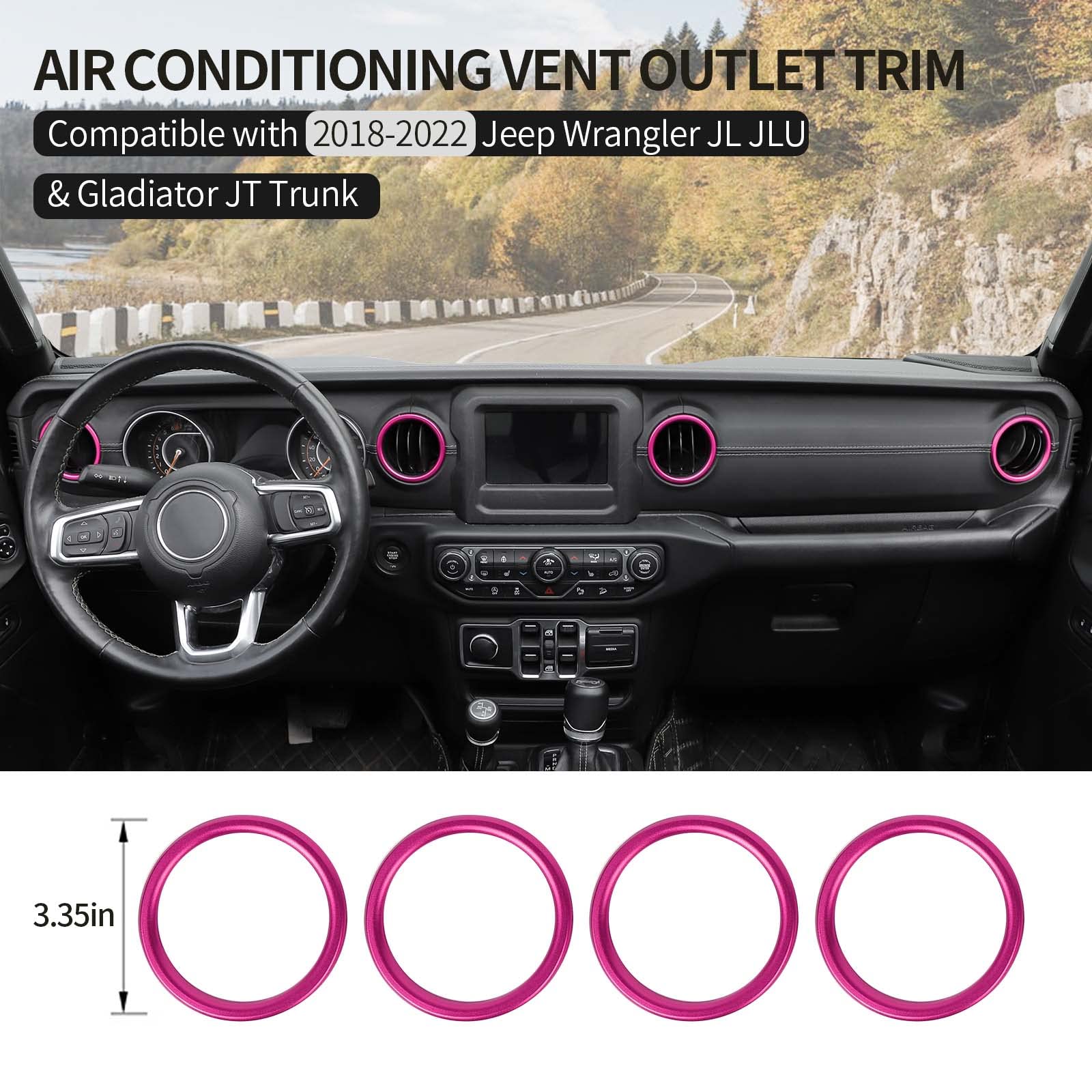 Jeep JL Dash Air Vent Outlet Bezel Trim - Pink Aluminum Alloy Ventilation Grille for 2018-2023 Jeep Wrangler JL/JLU & Gladiator JT - Interior Accessories Upgrade for Enhanced Style & Airflow