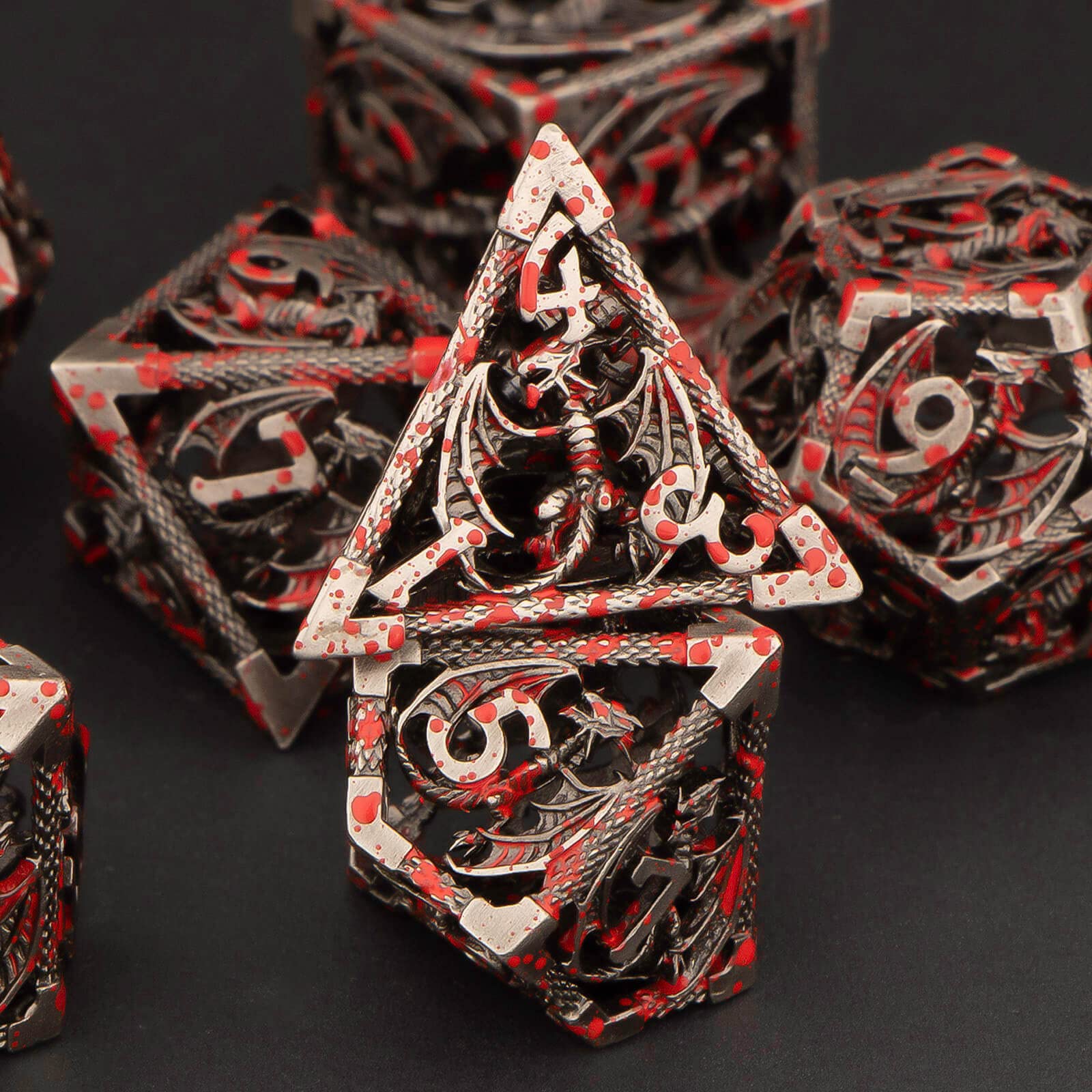 KERWELLSI Hollow Metal DND Dice Set - 7pcs Polyhedral RPG Dice for Dungeons & Dragons (D20, D12, D10, D8, D6, D4) with Gift Box - Perfect for Tabletop Role-Playing Games, D&D Campaigns & Fantasy Board Games (Blood Red)