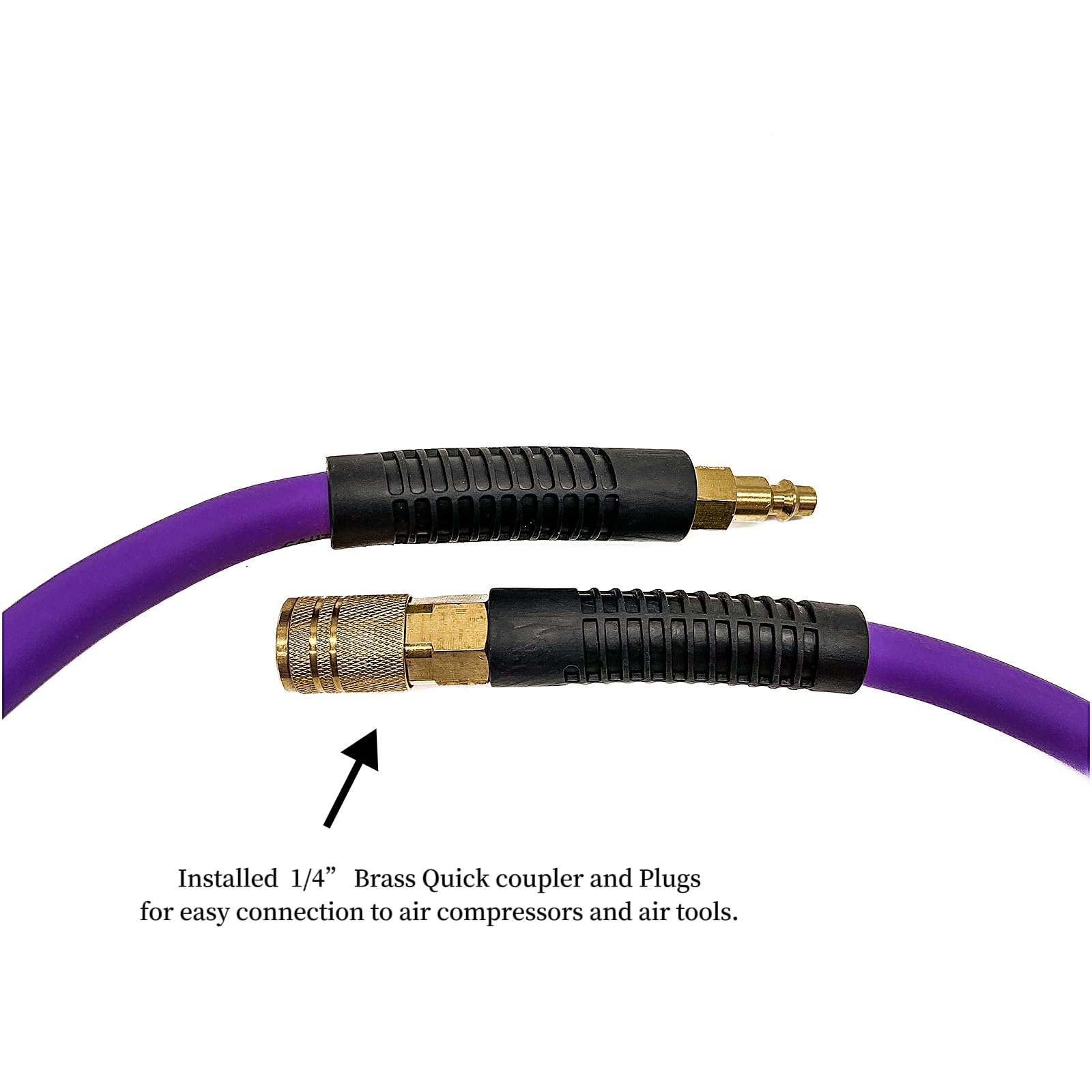 **3/8-Inch x 50FT Heavy Duty Hybrid Air Hose (PVC) - 300 PSI, Kink Resistant, All-Weather Flexibility with 1/4-Inch Industrial Air Fittings & Bend Restrictors - Ideal for Air Compressors, Pneumatic Tools, and Industrial Applications (Purple)**