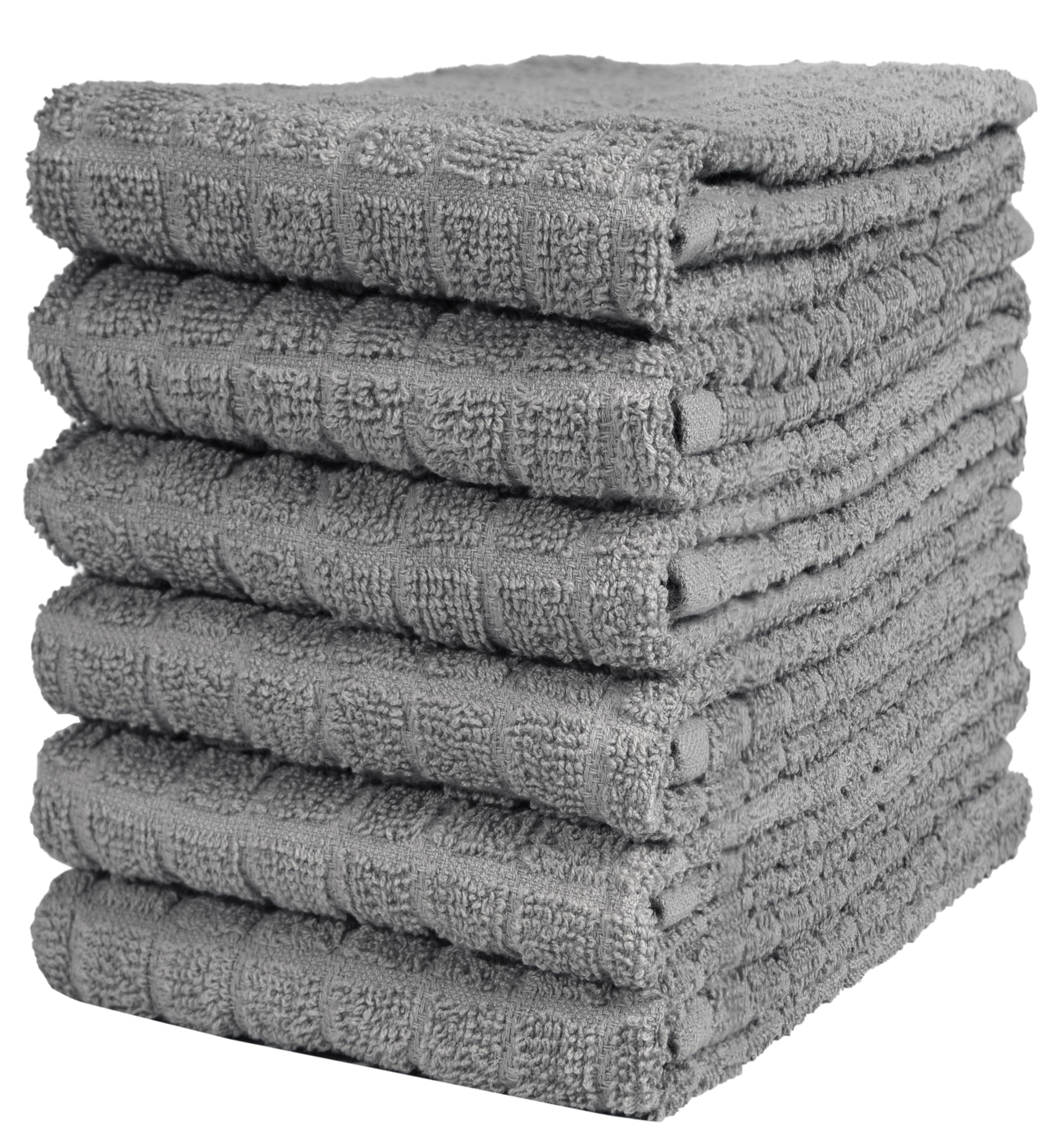 Premium Cotton Kitchen Towels Set (16”x 28”, 6 Pack) - Highly Absorbent Dish & Tea Towels for Cooking, Cleaning, and Drying - Grey